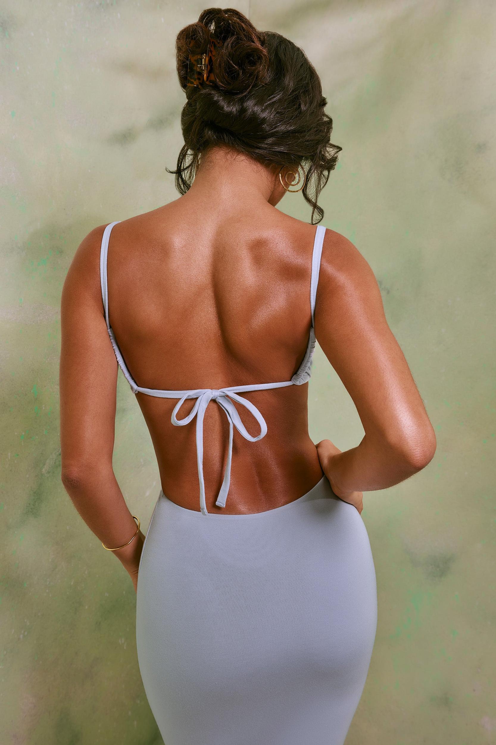 Ruched Cut Out Midi Dress in Sky Grey Product Image