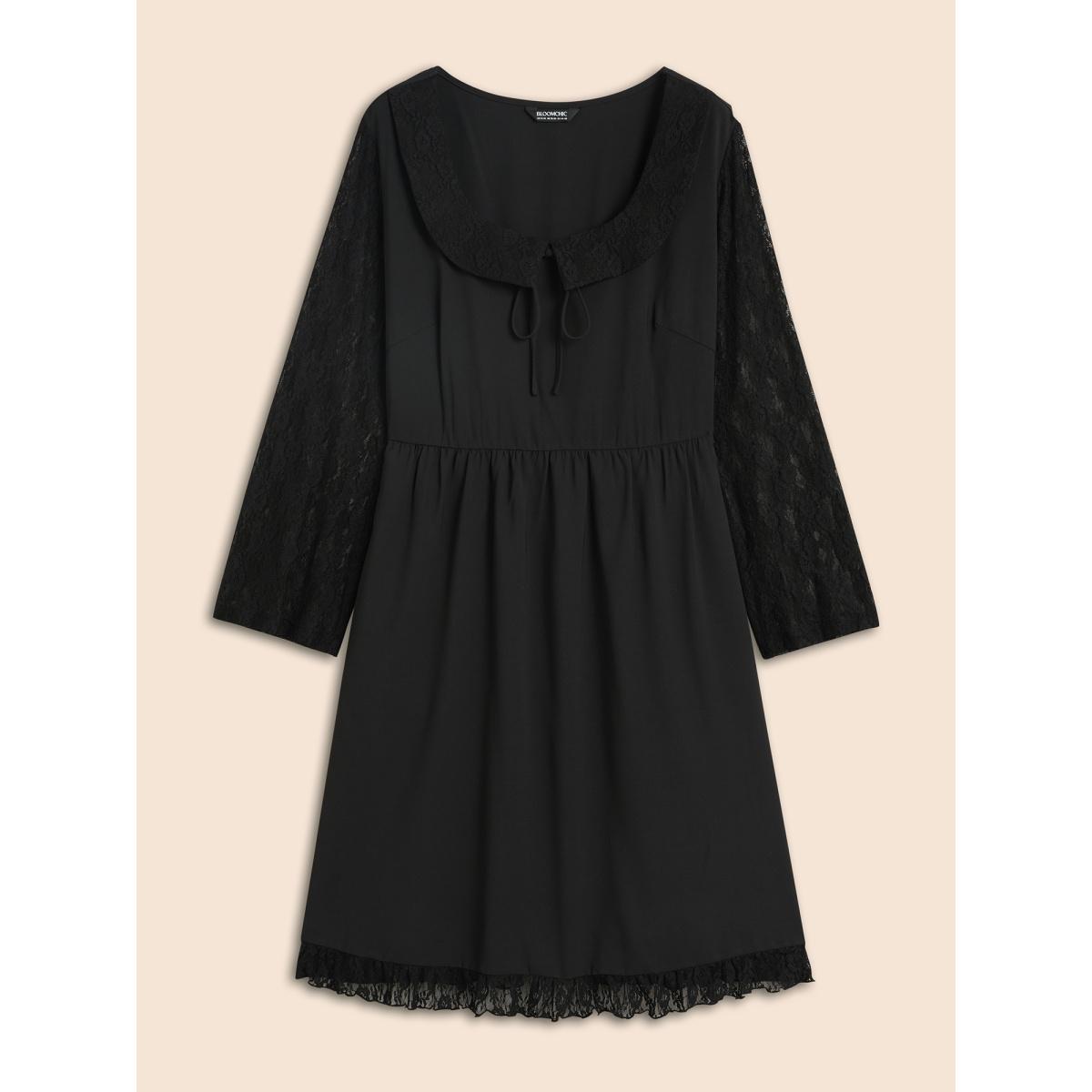 Plus Size Spellbound Lace Sleeves Square Neckline Midi Dress Black Women Cocktail Woven ribbon&lace trim Party Curvy Bloomchic 10/M Product Image