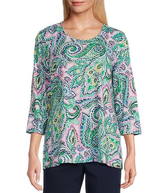 Allison Daley Painterly Paisley Print 3/4 Sleeve Crew Neck Knit Top Product Image