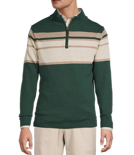 Roundtree & Yorke Long Sleeve Chest Stripe Quarter-Zip Sweater Product Image