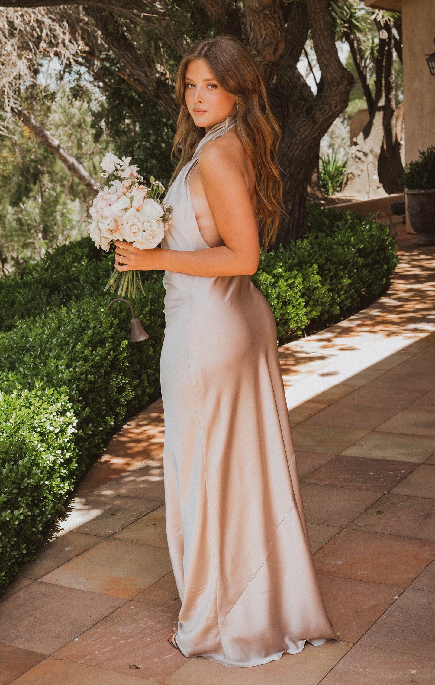 Jasmine Halter Maxi Dress ~ Silver Sage Luxe Satin Product Image