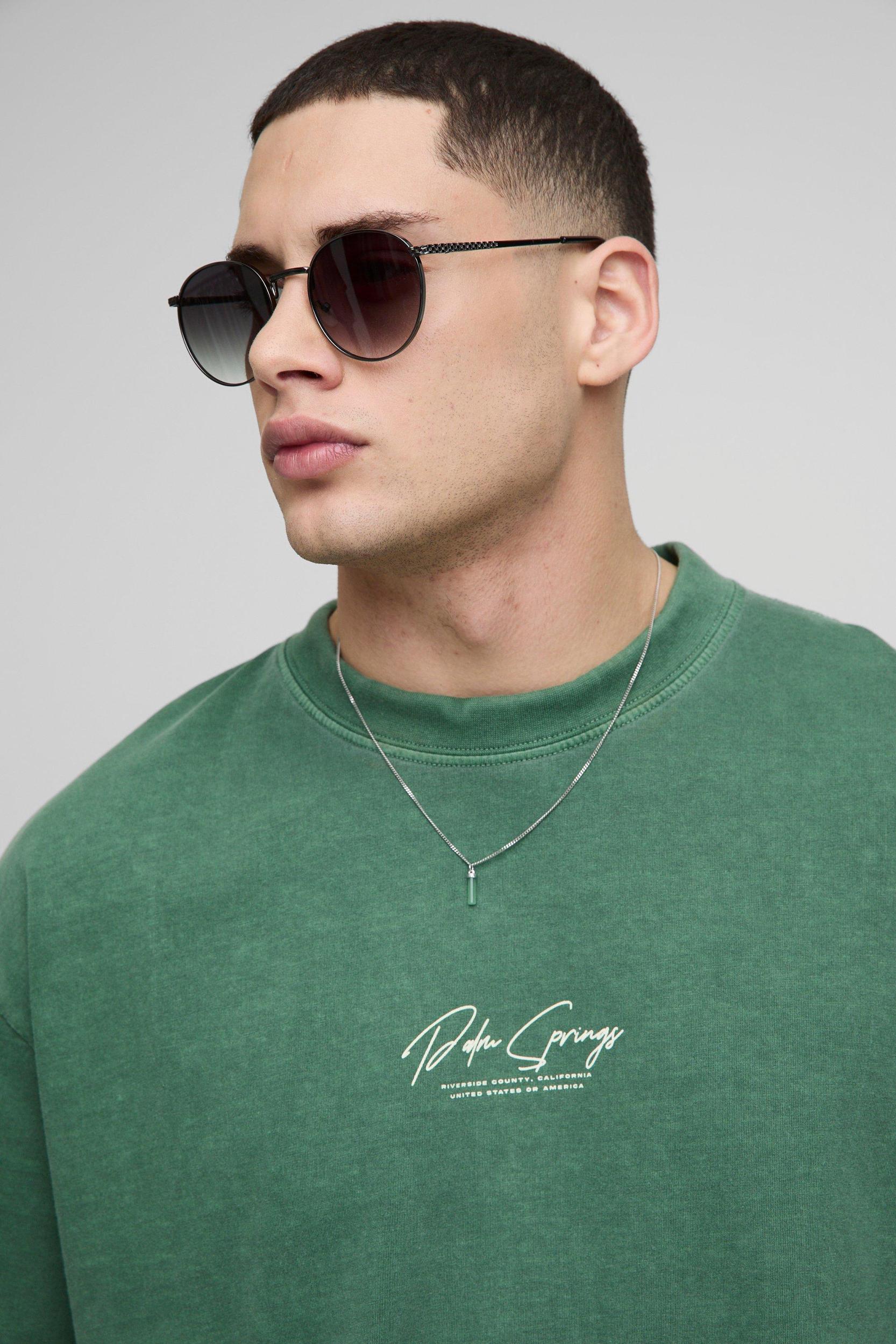 Oversized Extended Neck Palm Springs Graphic Washed T-Shirt | boohooMAN USA Product Image