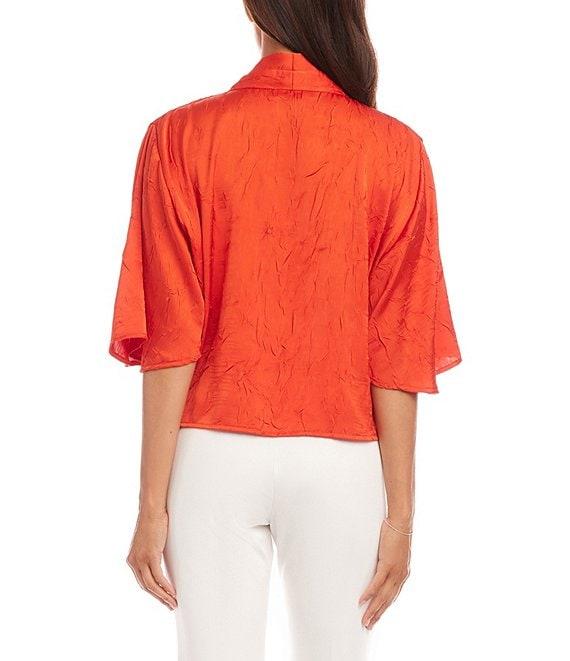 Karen Kane Crushed Satin Tie-Front V-Neck Elbow Flare Sleeve Top Product Image