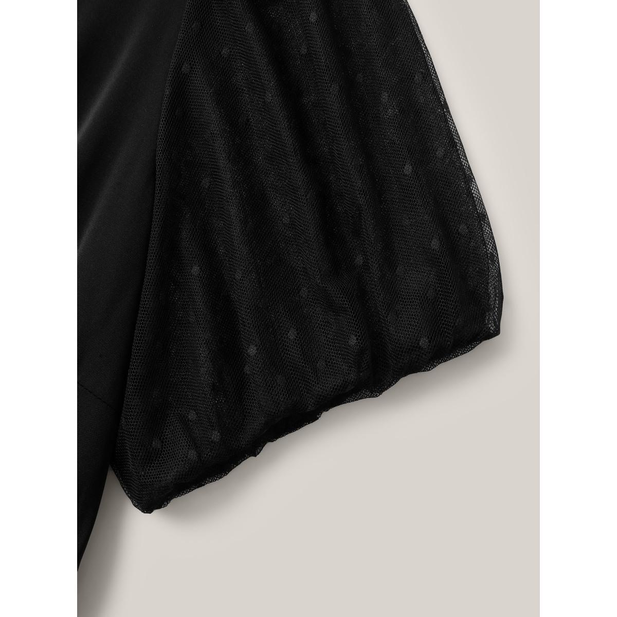 Plus Size Black Sheer Stretchy Waist Belted Solid Jumpsuit Women Office Half Sleeve Overlap Collar Office Loose Jumpsuits BloomChic 18-20/2X Product Image