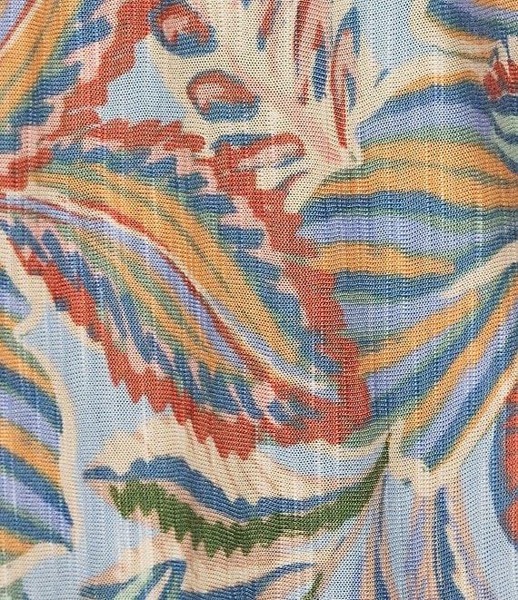 Democracy Knit Tropical Palm Border Print Split V-Neck Long Sleeve Shirttail Hem Top Product Image