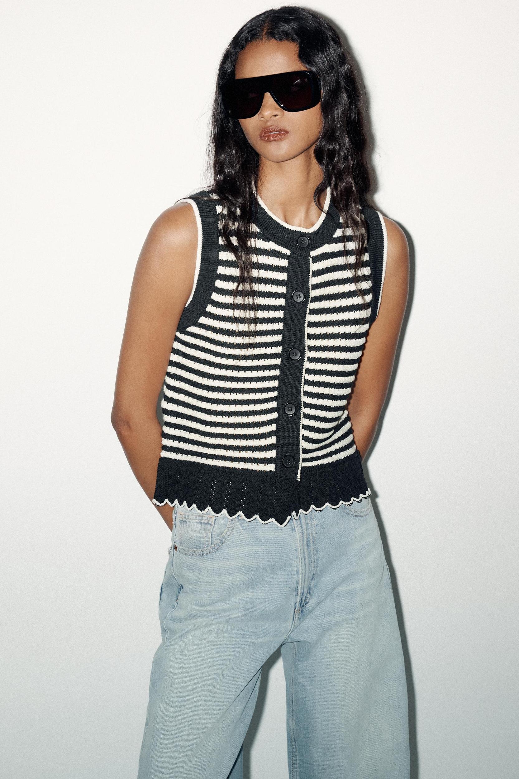 STRIPED KNIT VEST TOP Product Image