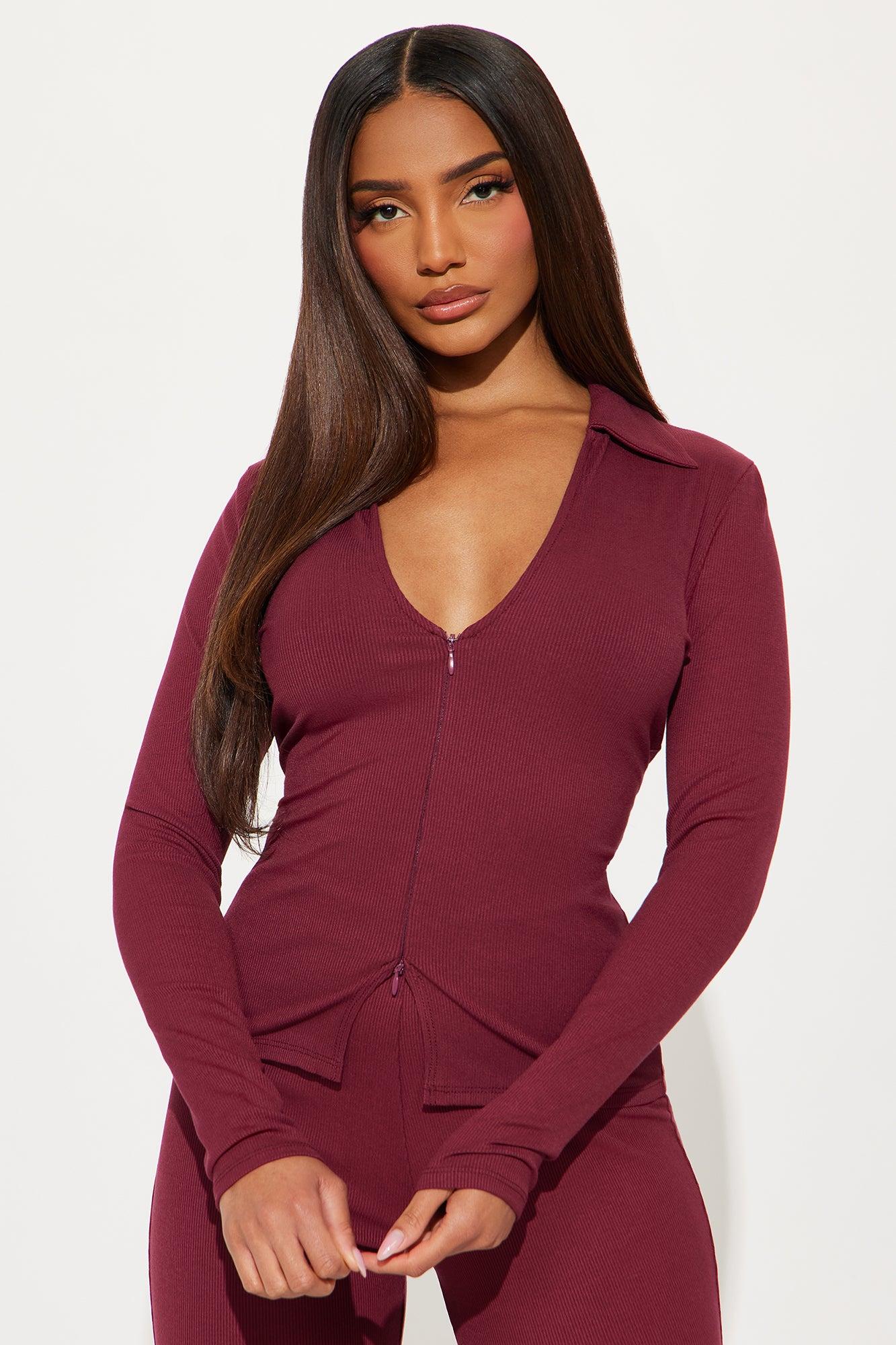 Marlen Ribbed Pant Set - Burgundy Product Image