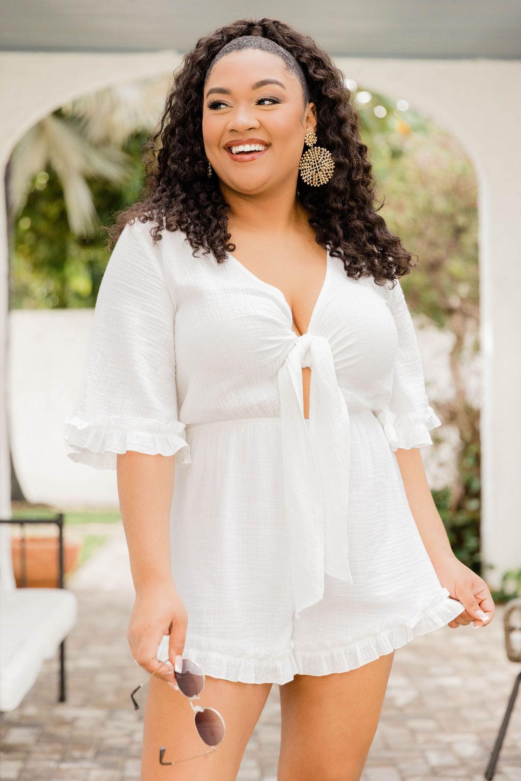 Walk In The Park White Gauze Tie Romper FINAL SALE Product Image