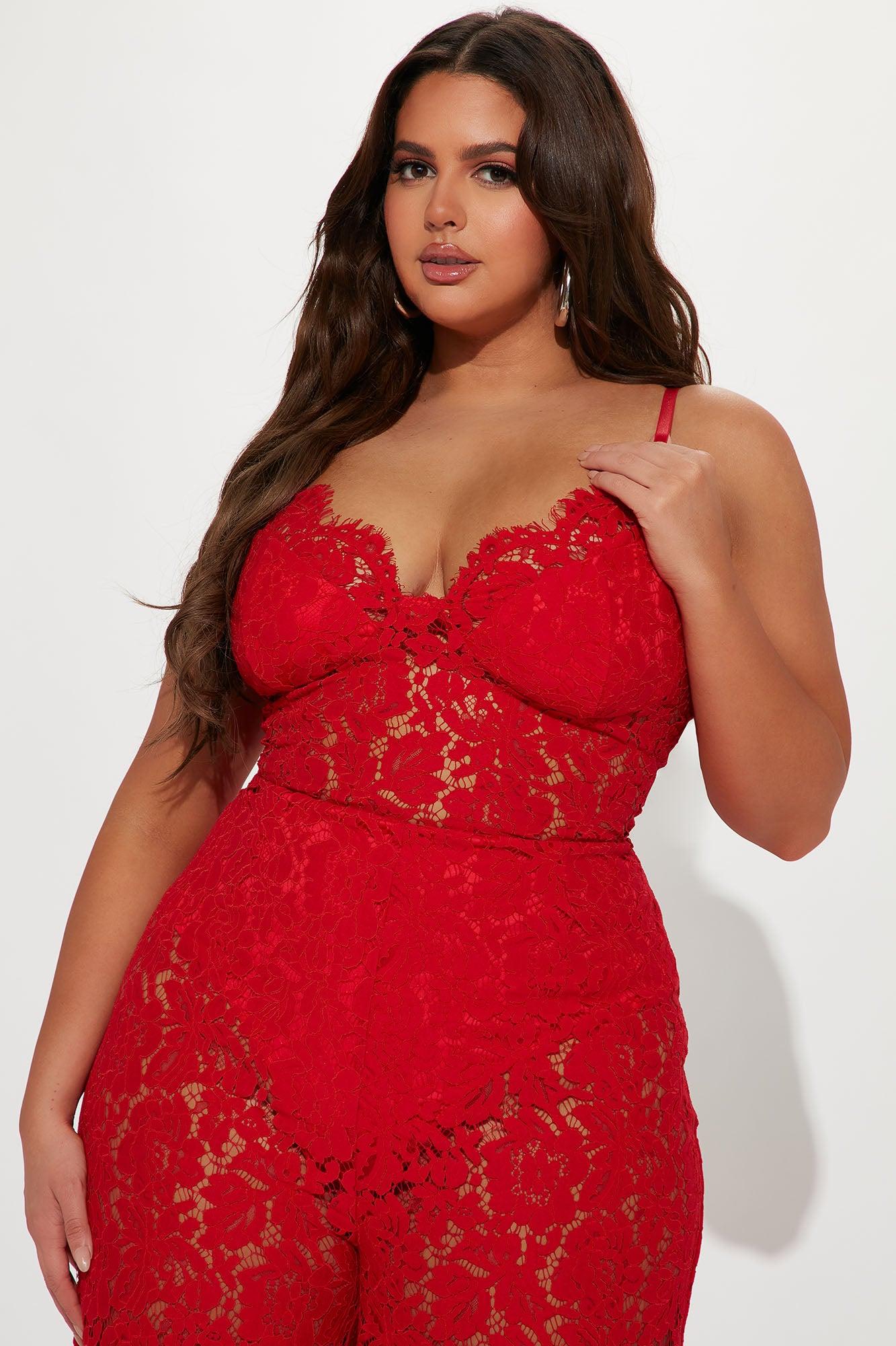 Evening Glow Lace Jumpsuit - Red Product Image