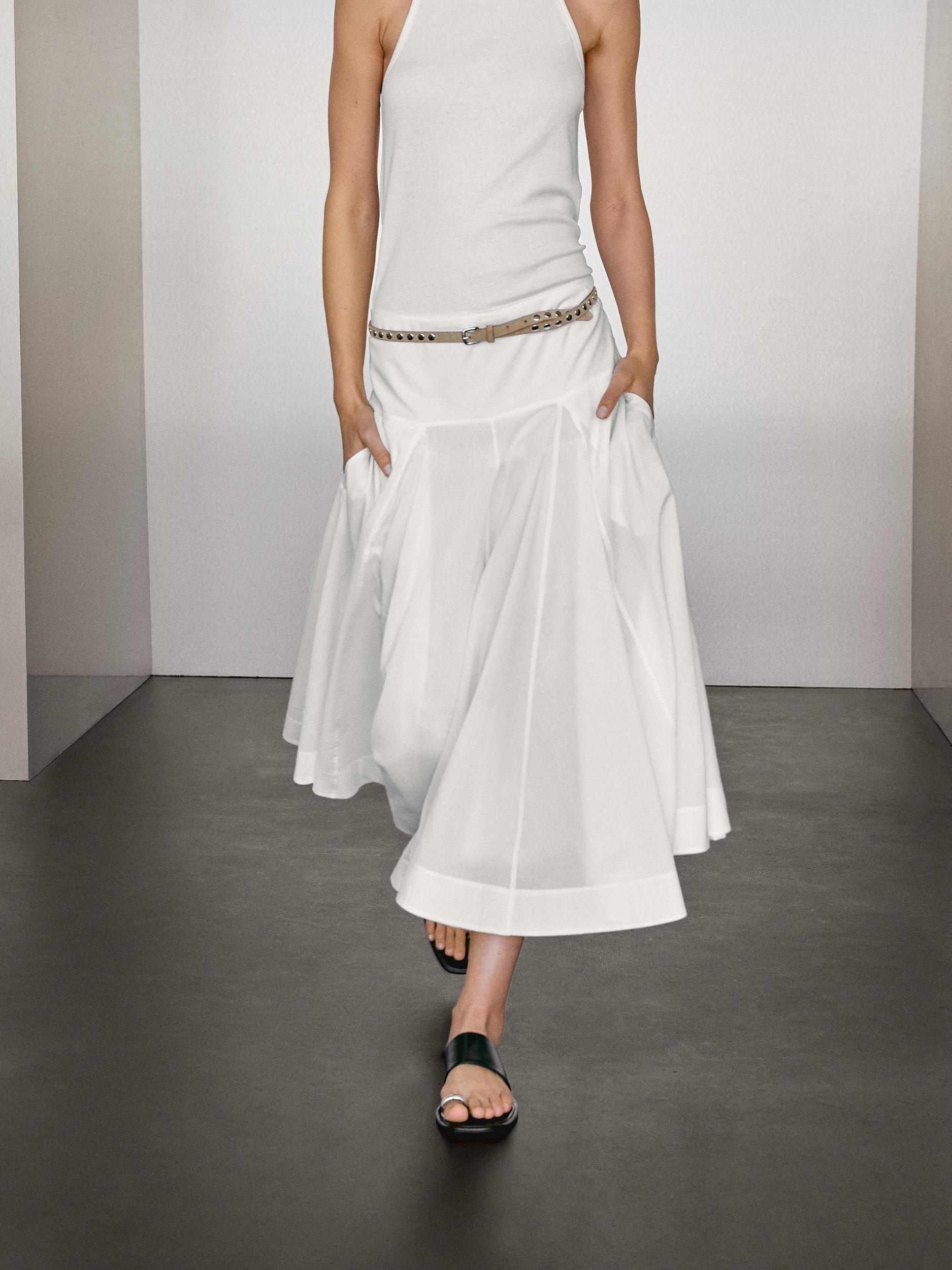 100% cotton midi skirt with yoke detail Product Image