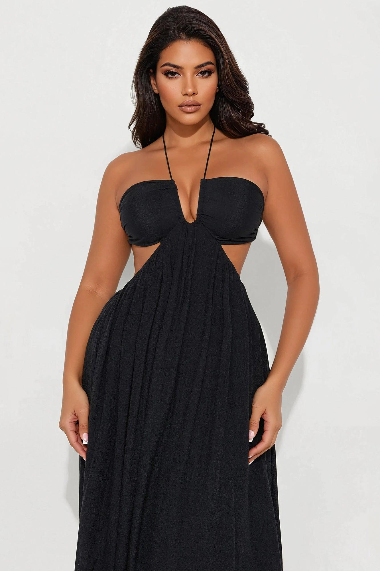 Miley Flowy Maxi Dress - Black Product Image