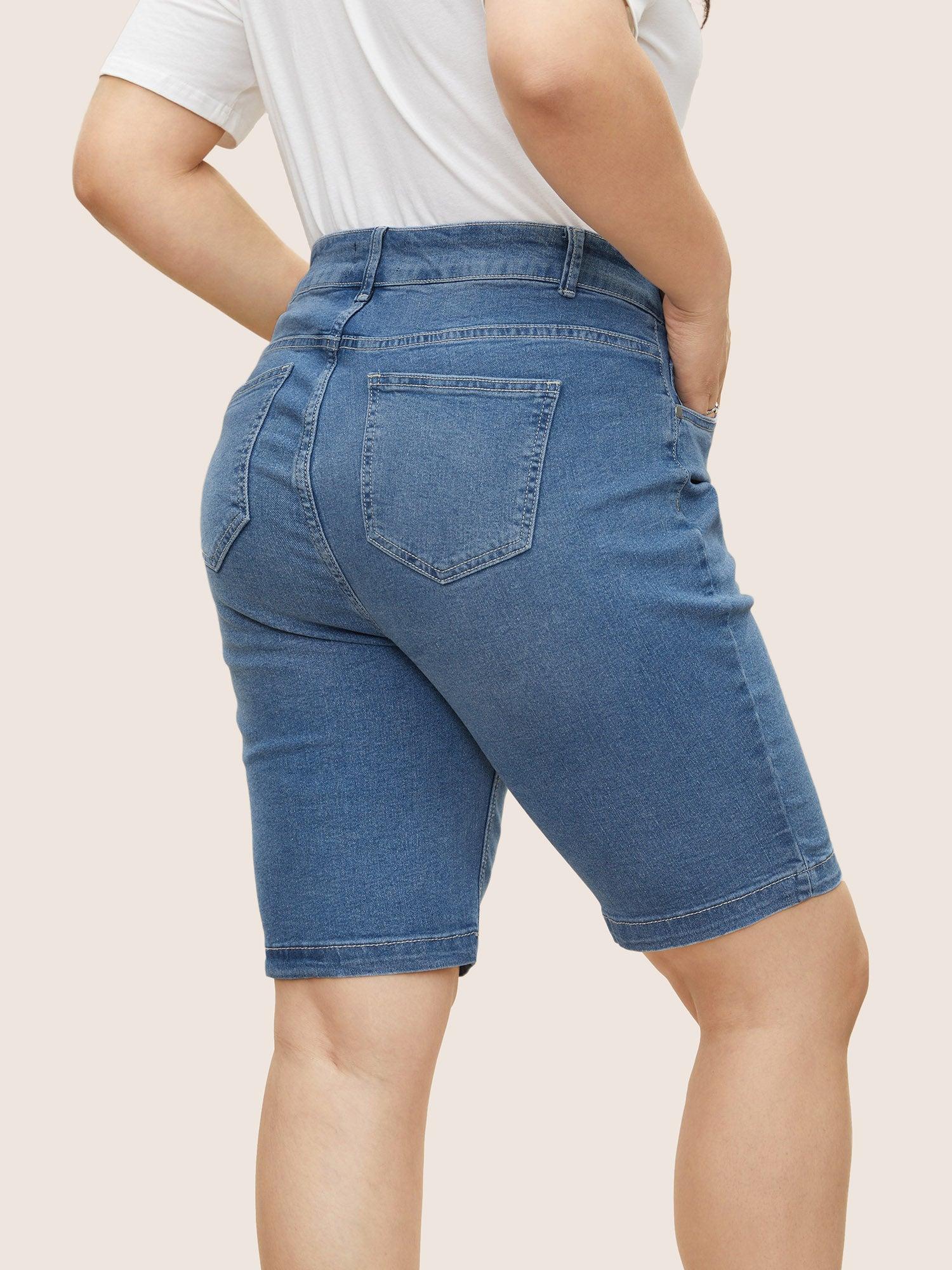 Very Stretchy High Rise Dark Wash Denim Shorts Female Product Image