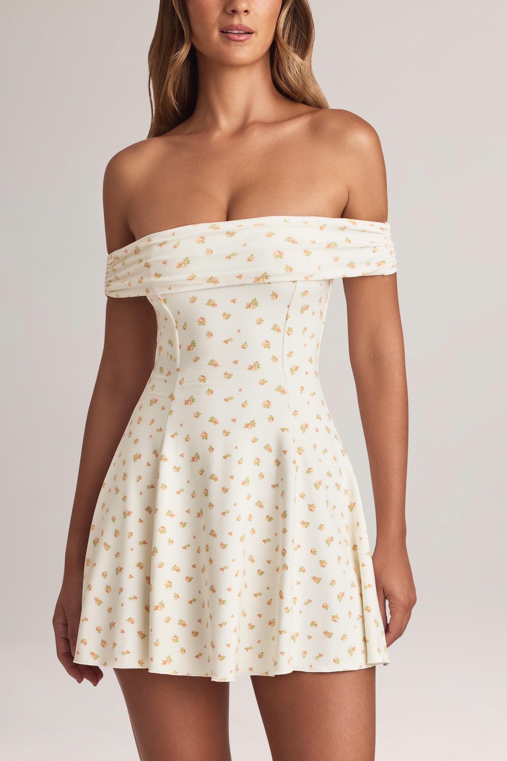Modal Off-Shoulder A-Line Mini Dress in Floral Print Product Image