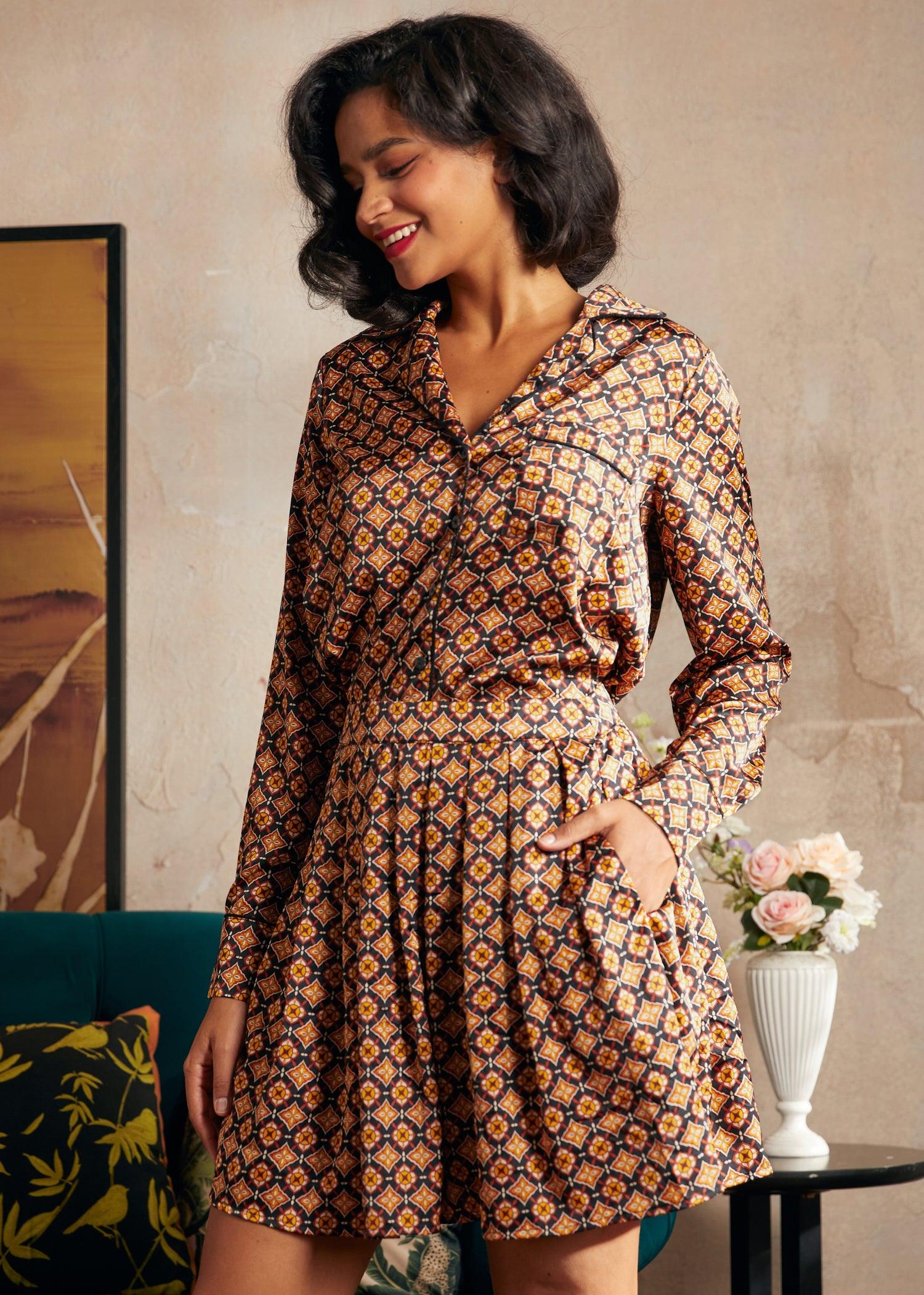 Geo Pleated Mini Skirt Product Image