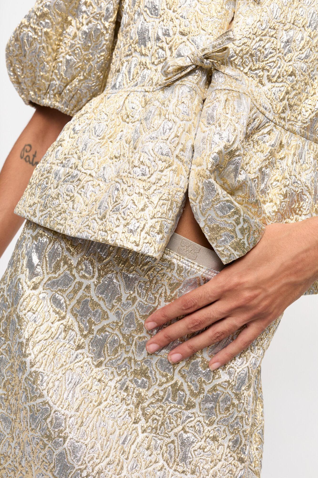 Gold and Silver Metallic Elasticated Mini Skirt Product Image