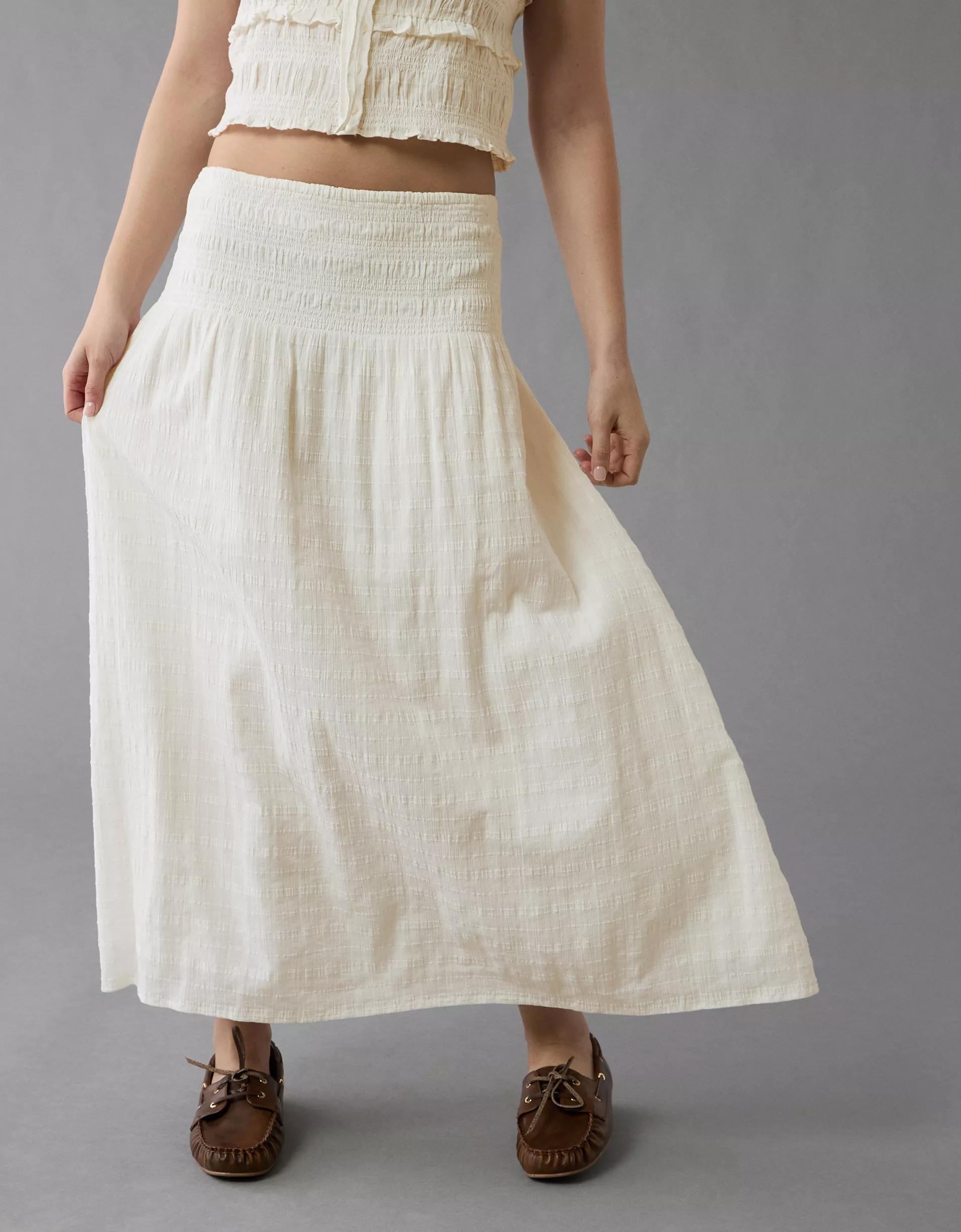 AE High-Waisted Smocked Maxi Skirt Product Image