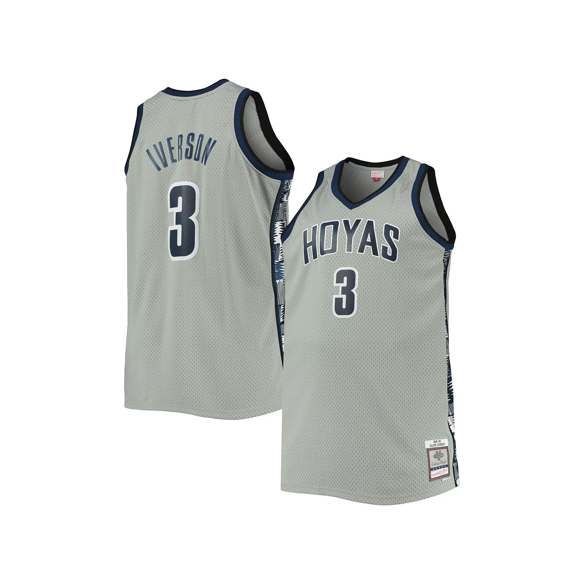 Men's Mitchell & Ness Allen Iverson Gray Georgetown Hoyas Big & Tall 1995-96 Replica Player Jersey,  Product Image