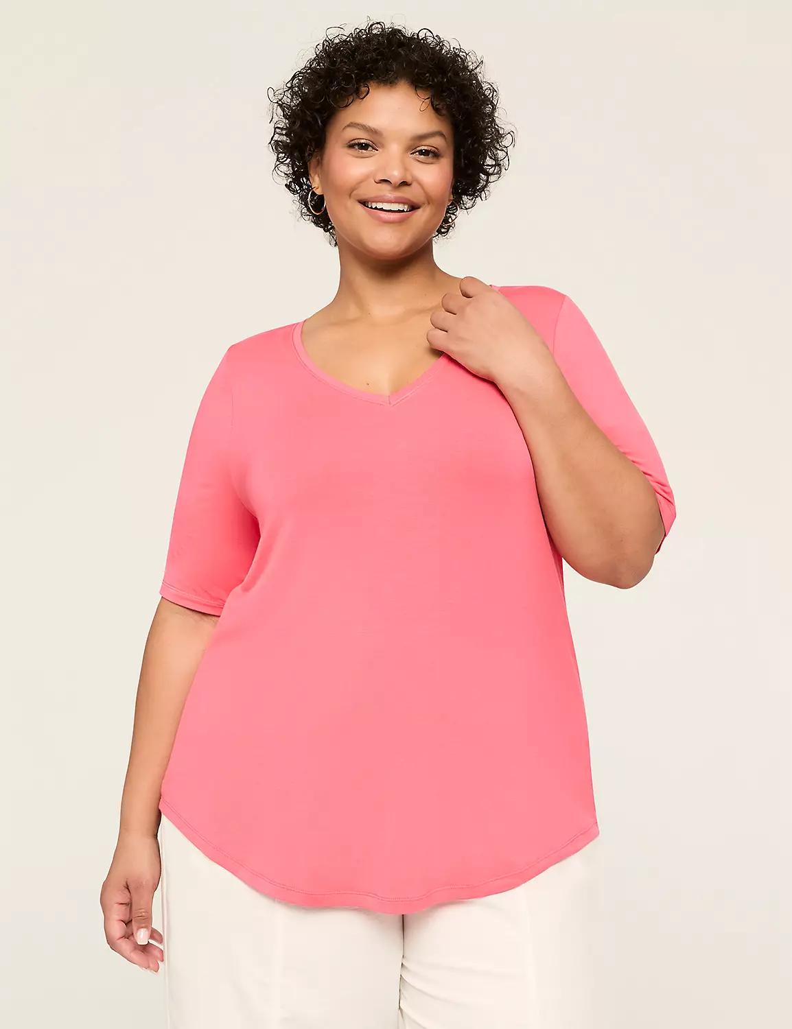 Perfect Sleeve V-Neck Curved-Hem Tee Product Image