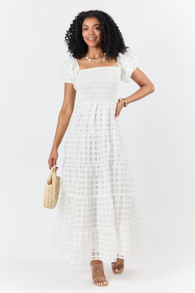 What A Feeling White Windowpane Maxi Dress FINAL SALE Product Image