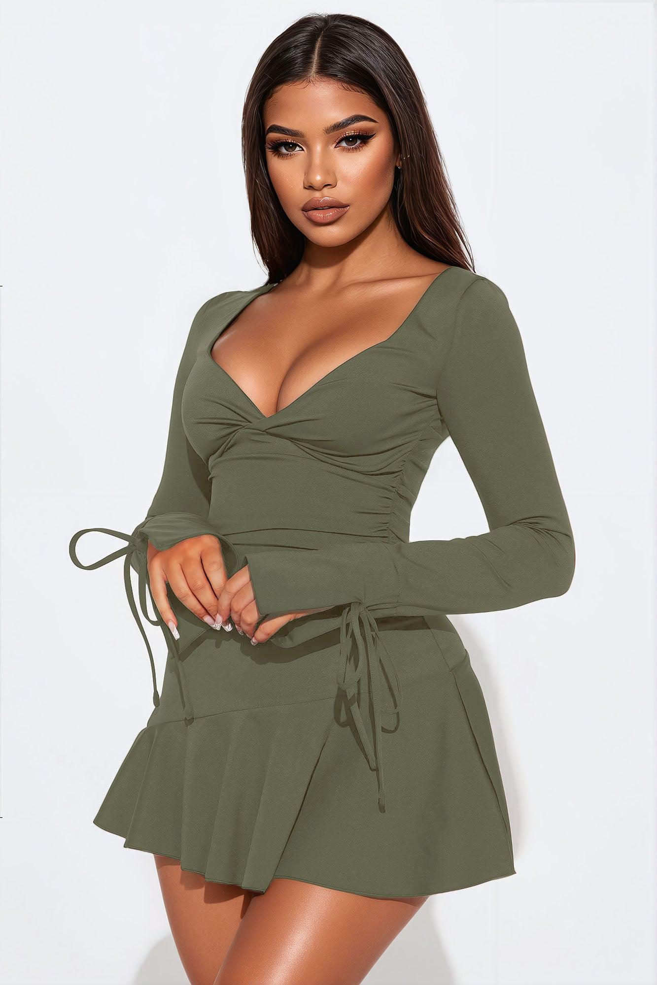 So Perfect Sculpt Ruffle Mini Dress - Olive Product Image