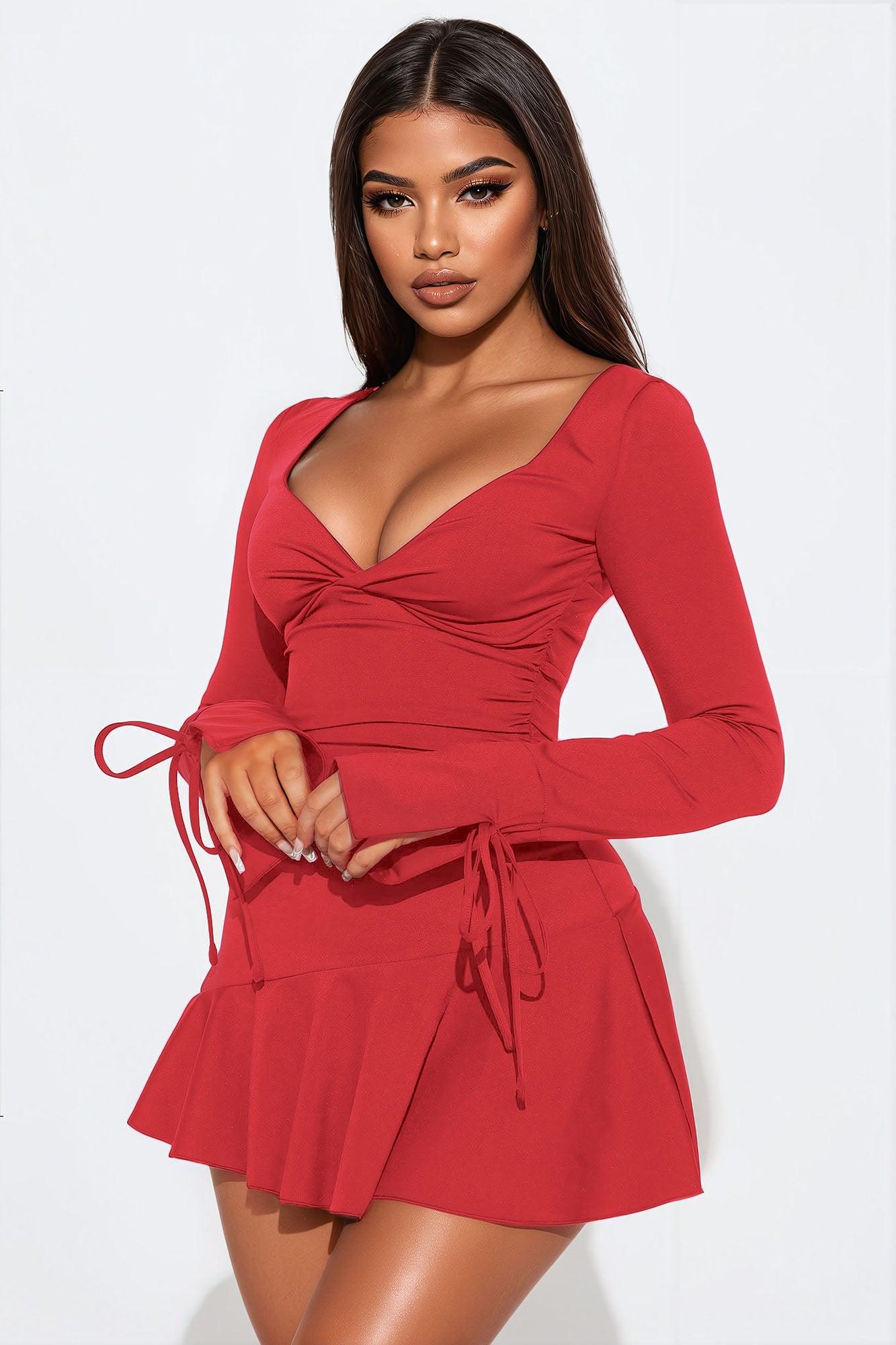 So Perfect Sculpt Ruffle Mini Dress - Red Product Image