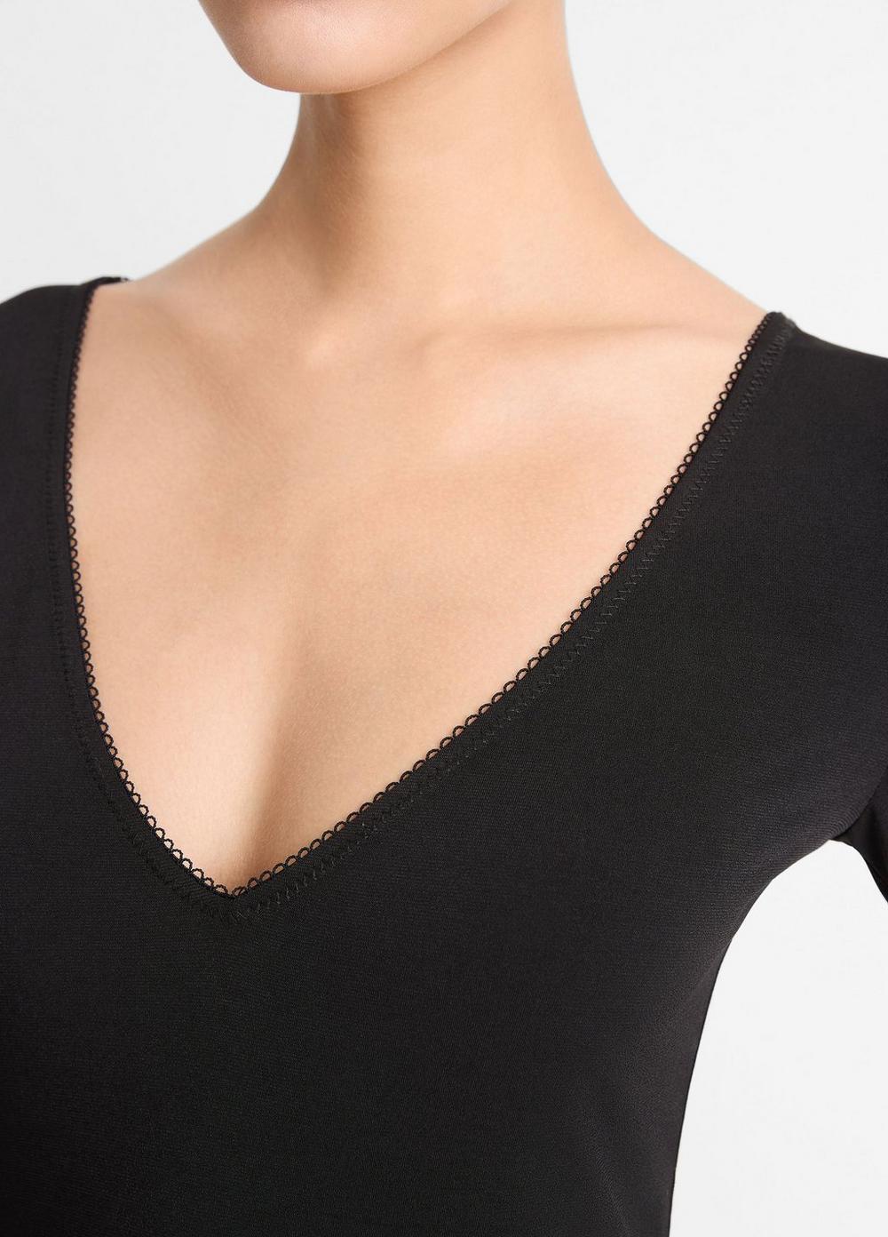 Lingerie-Trim Three-Quarter-Sleeve Top Product Image