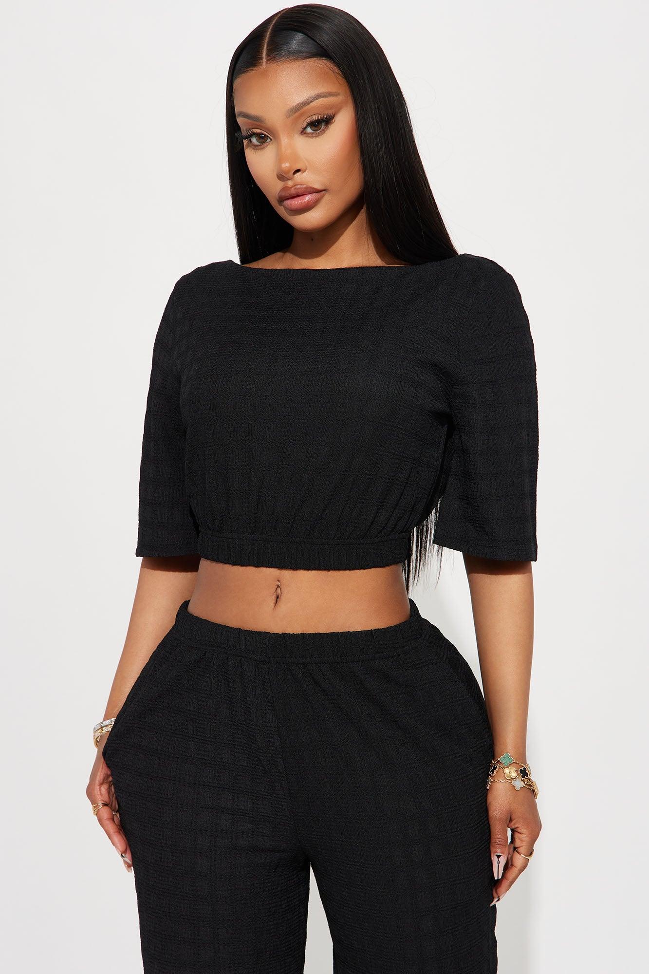 Day Plans Textured Pant Set - Black Product Image