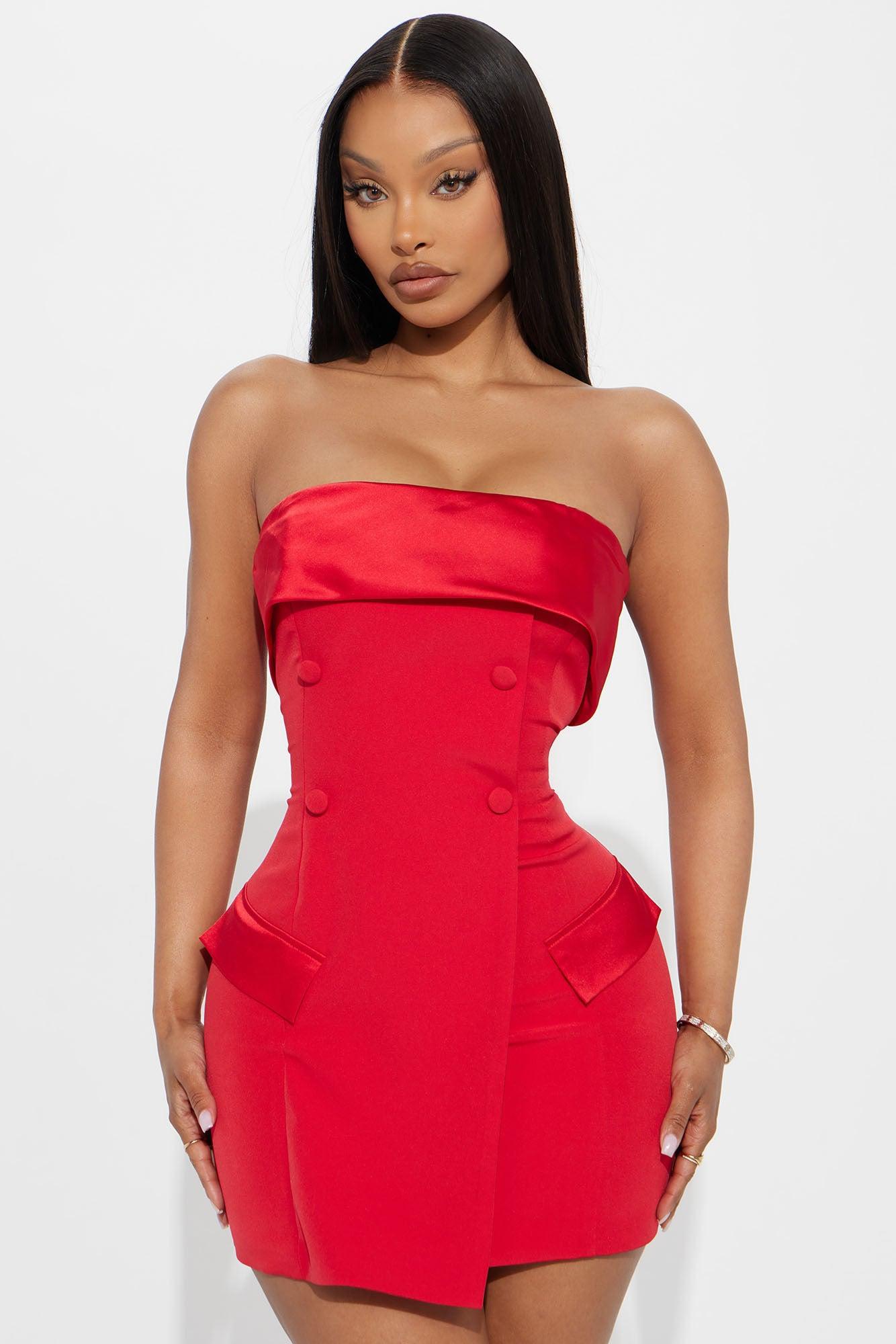 Dream Big Strapless Micro Mini Dress - Red Product Image