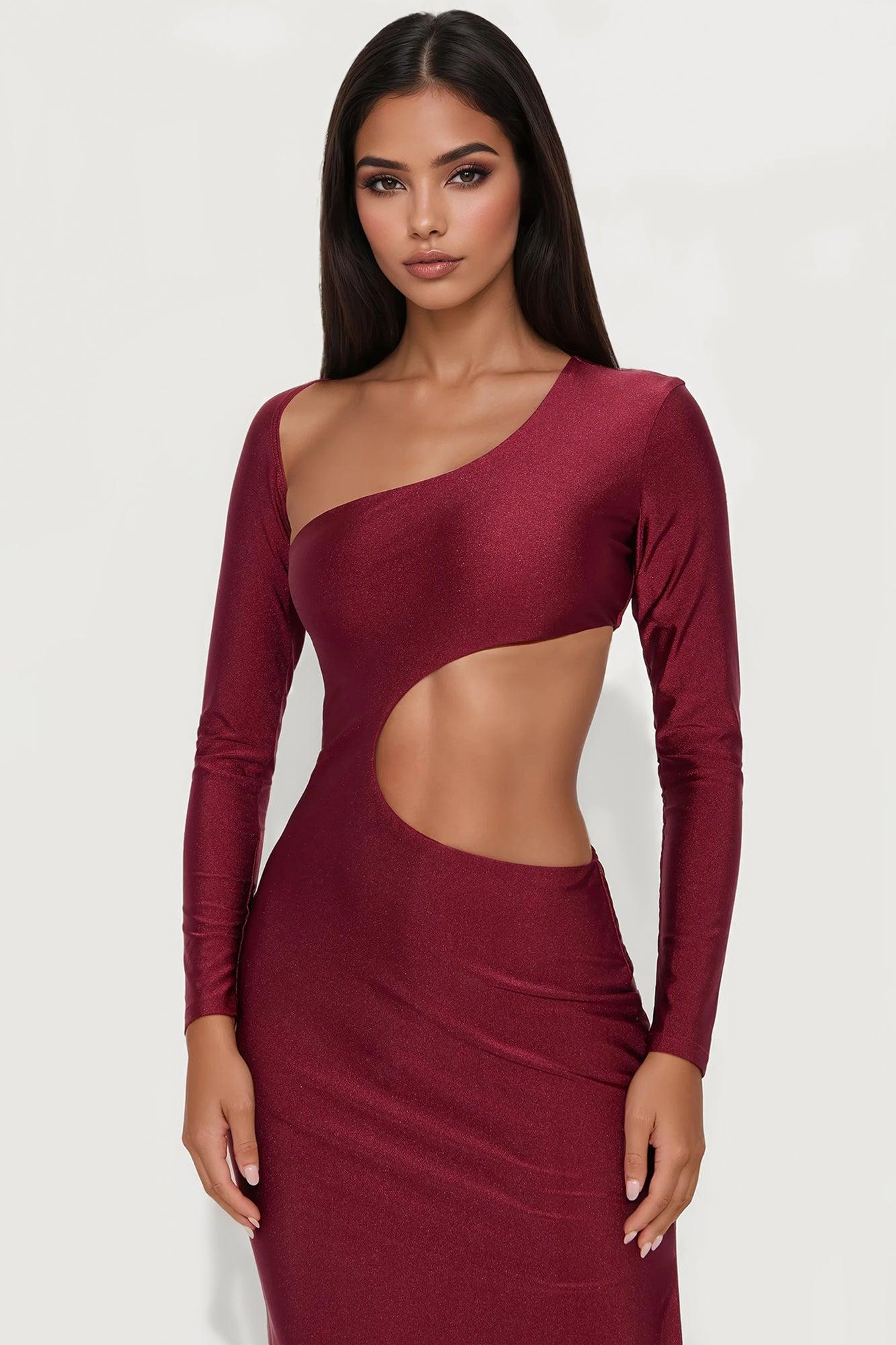 Alayna Asymmetrical Maxi Dress - Burgundy Female Product Image
