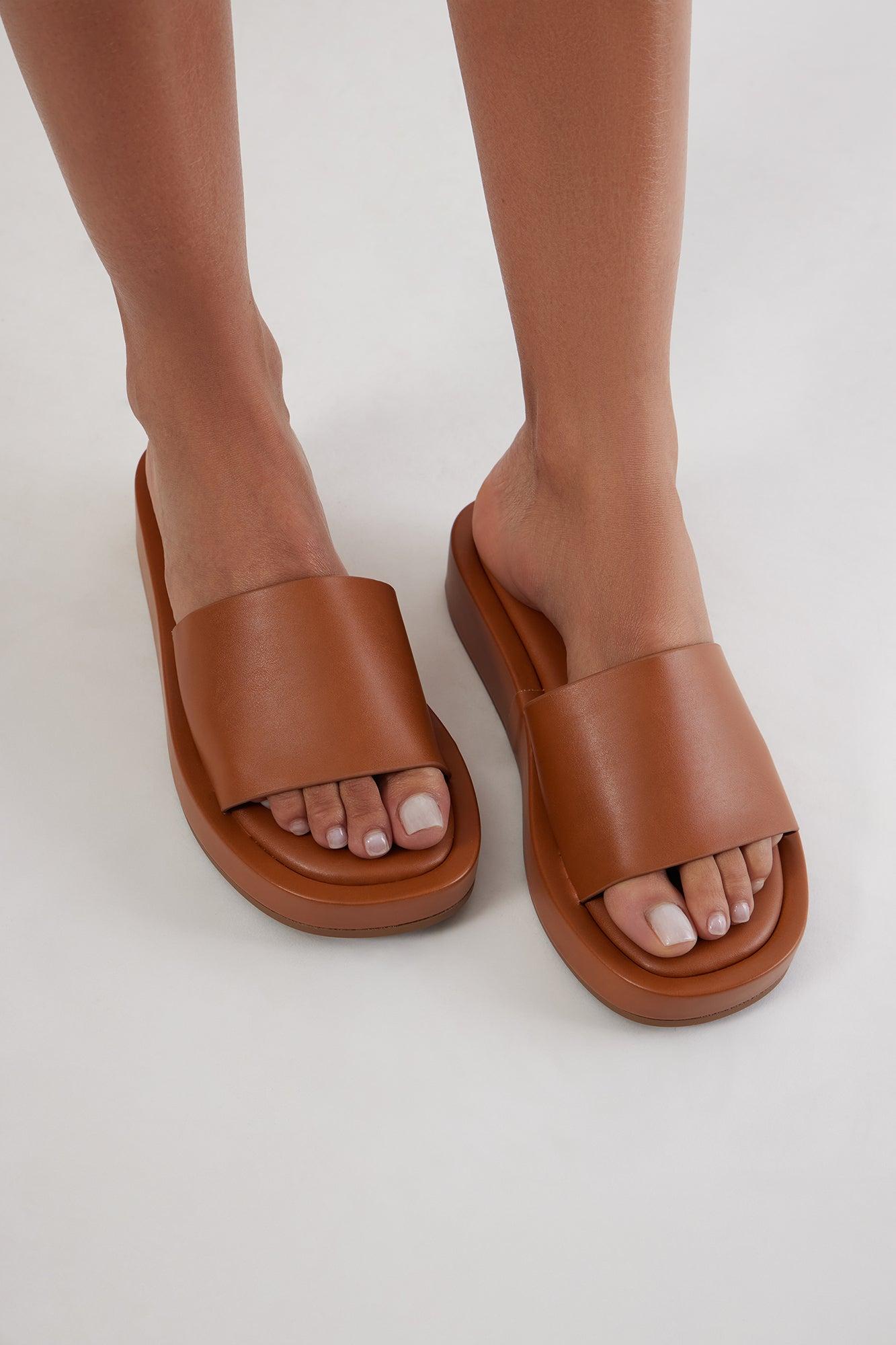 Jem Faux Leather Slip On Sandals - Tan Product Image