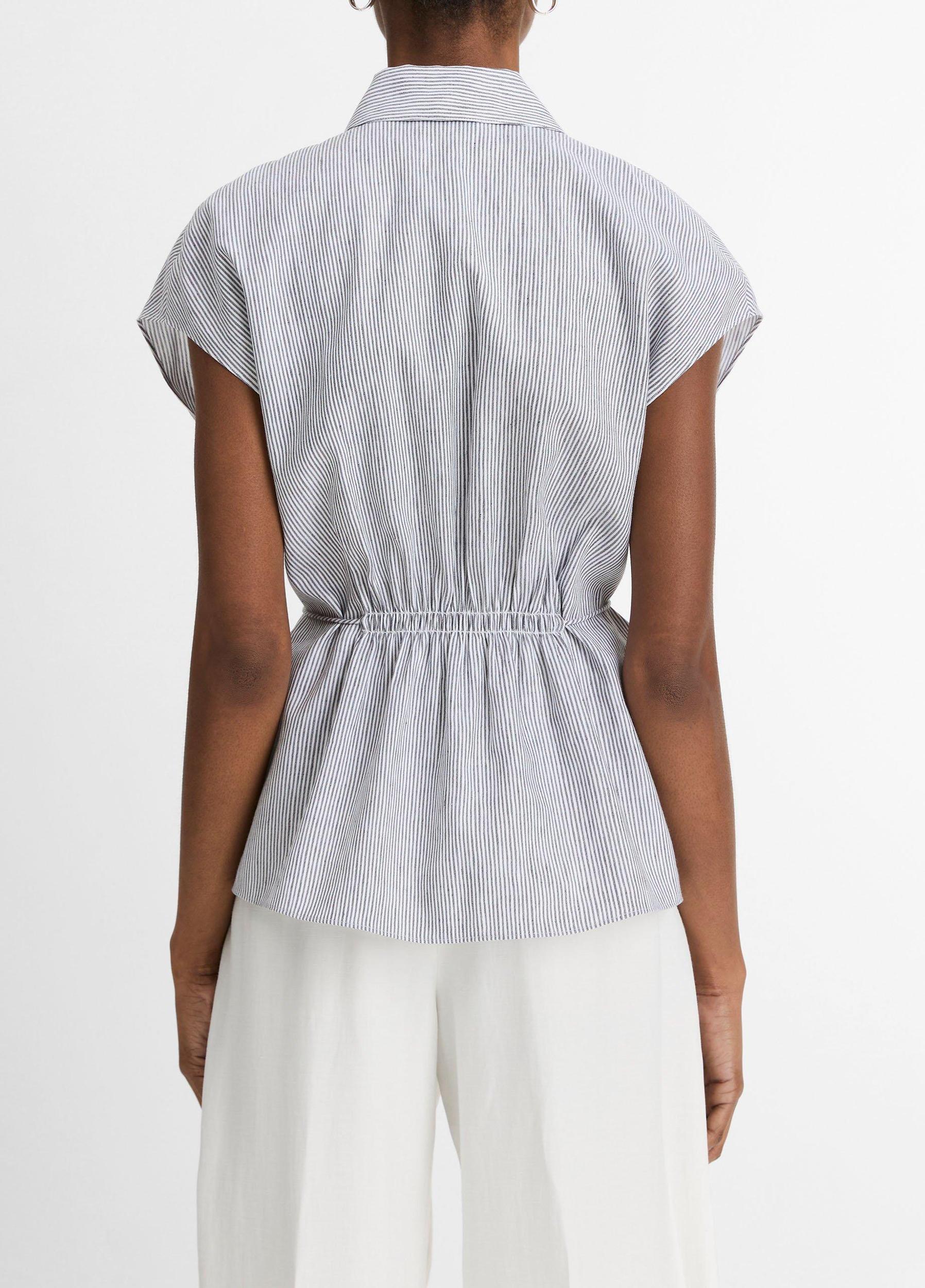 Ticking Stripe Linen-Cotton Cap-Sleeve Blouse Product Image