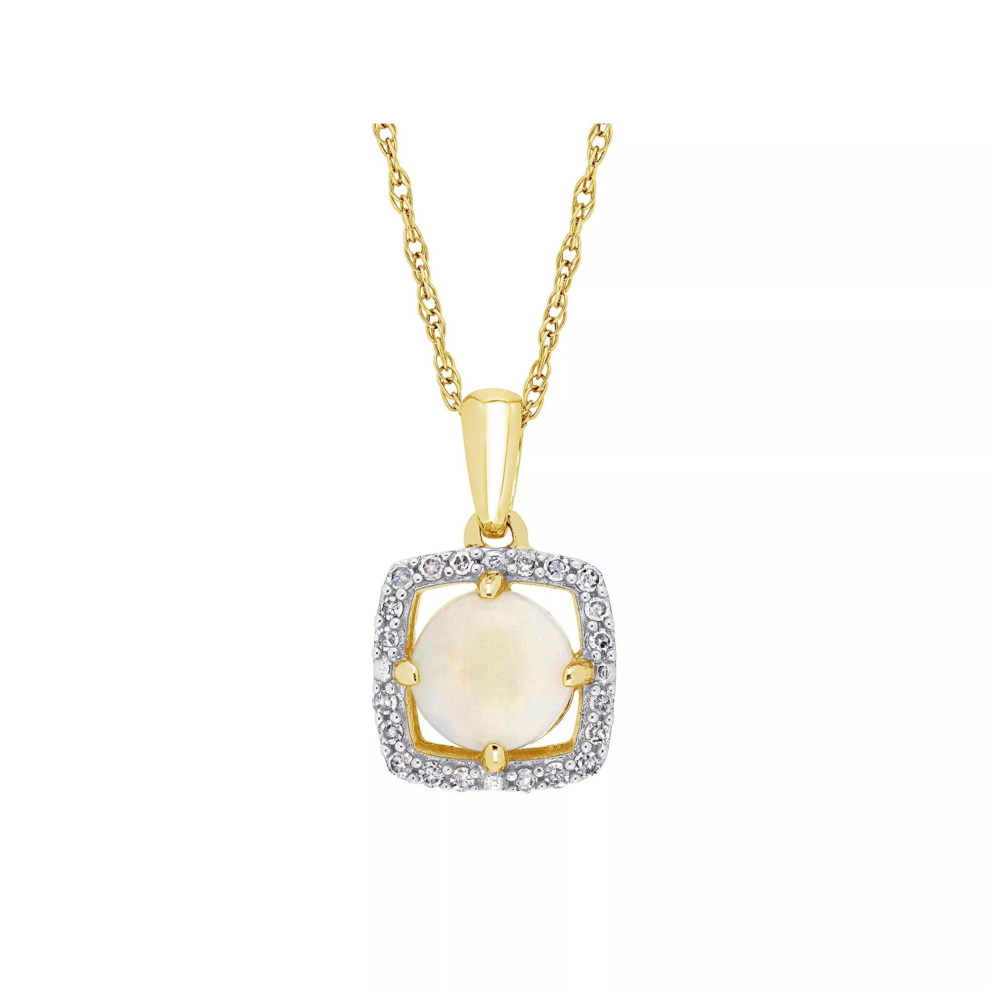 Stella Grace 10K Gold Gemstone & 1/10 ct. T.W. Diamond Frame Pendant Necklace, Women's, Size: 17", White Product Image
