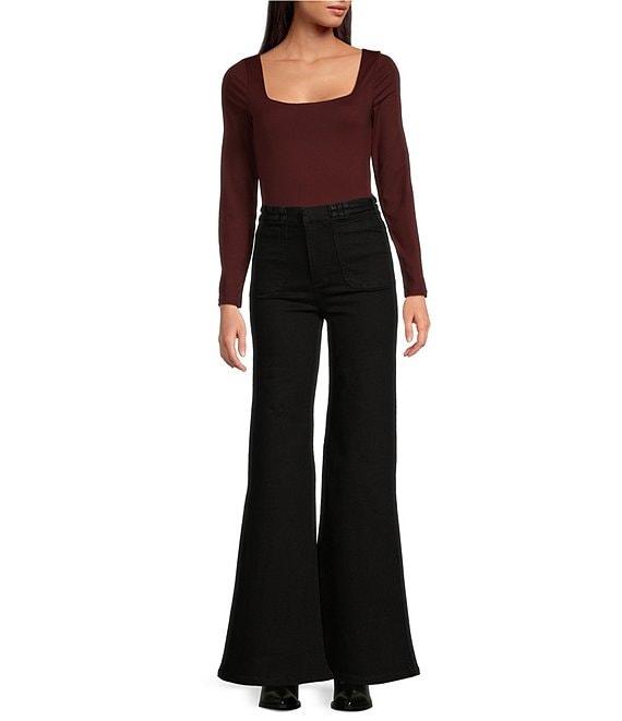 A Loves A Knit Square Neck Long Sleeve Open Back Bodysuit Product Image