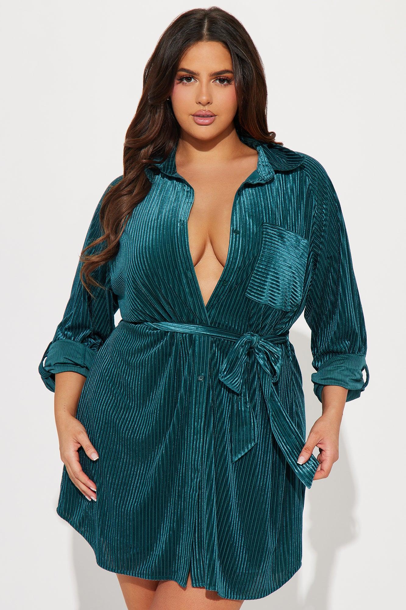 Jenni Velvet Mini Shirt Dress - Hunter Product Image