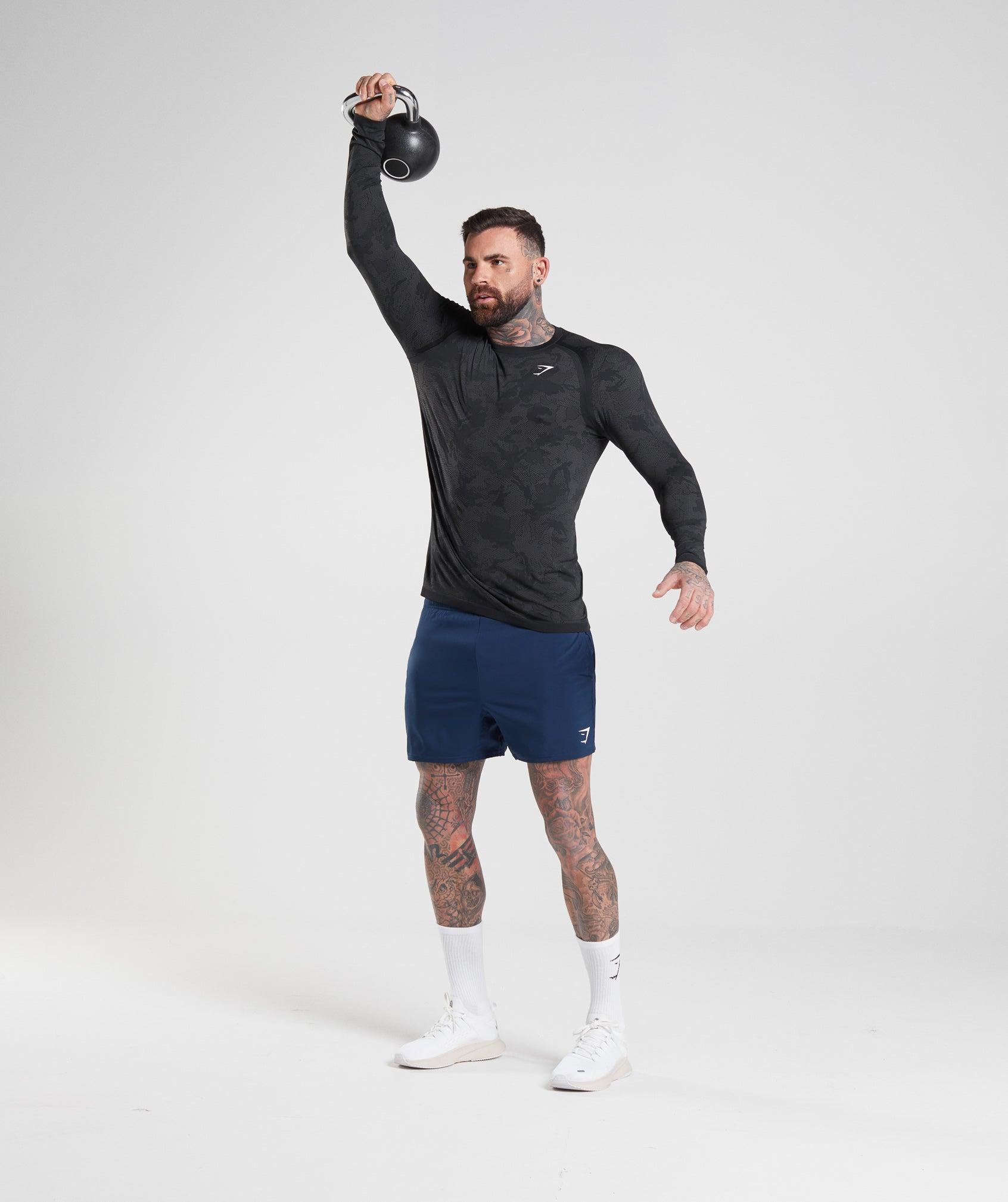 Gymshark Geo Seamless Long Sleeve T-Shirt - Black/Charcoal Grey Male Product Image