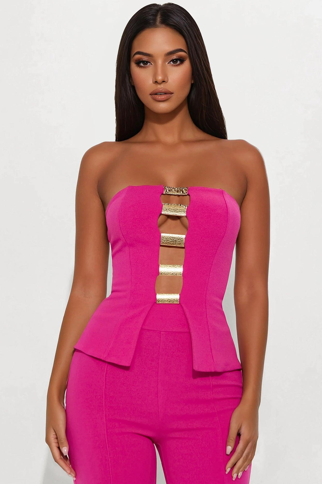 Pretty In Power Wide Leg Pant Set - Magenta Product Image