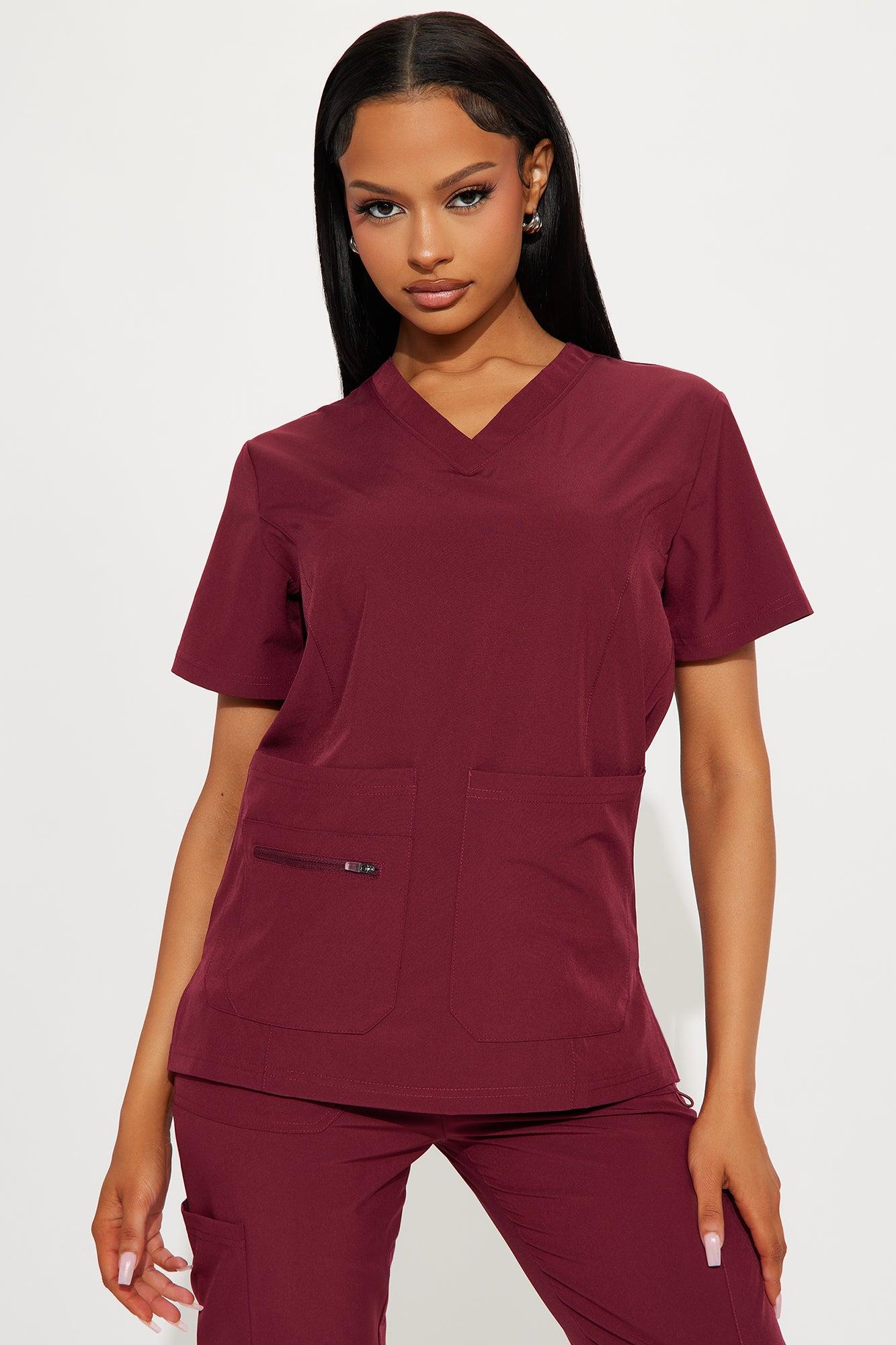 Essential 4 Way Stretch Scrub Uniform Jogger Set - Wine Product Image