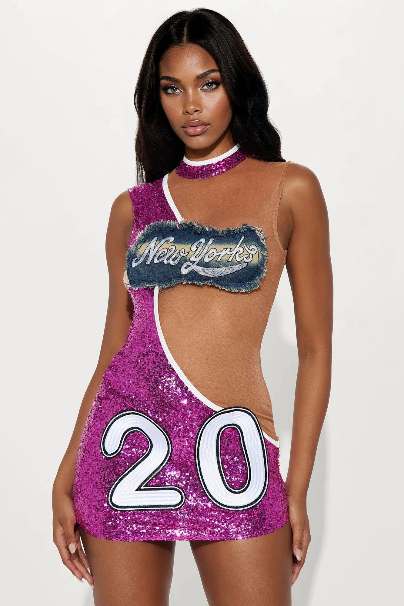 Play By Play Sequin Mini Dress - Hot Pink Female Product Image