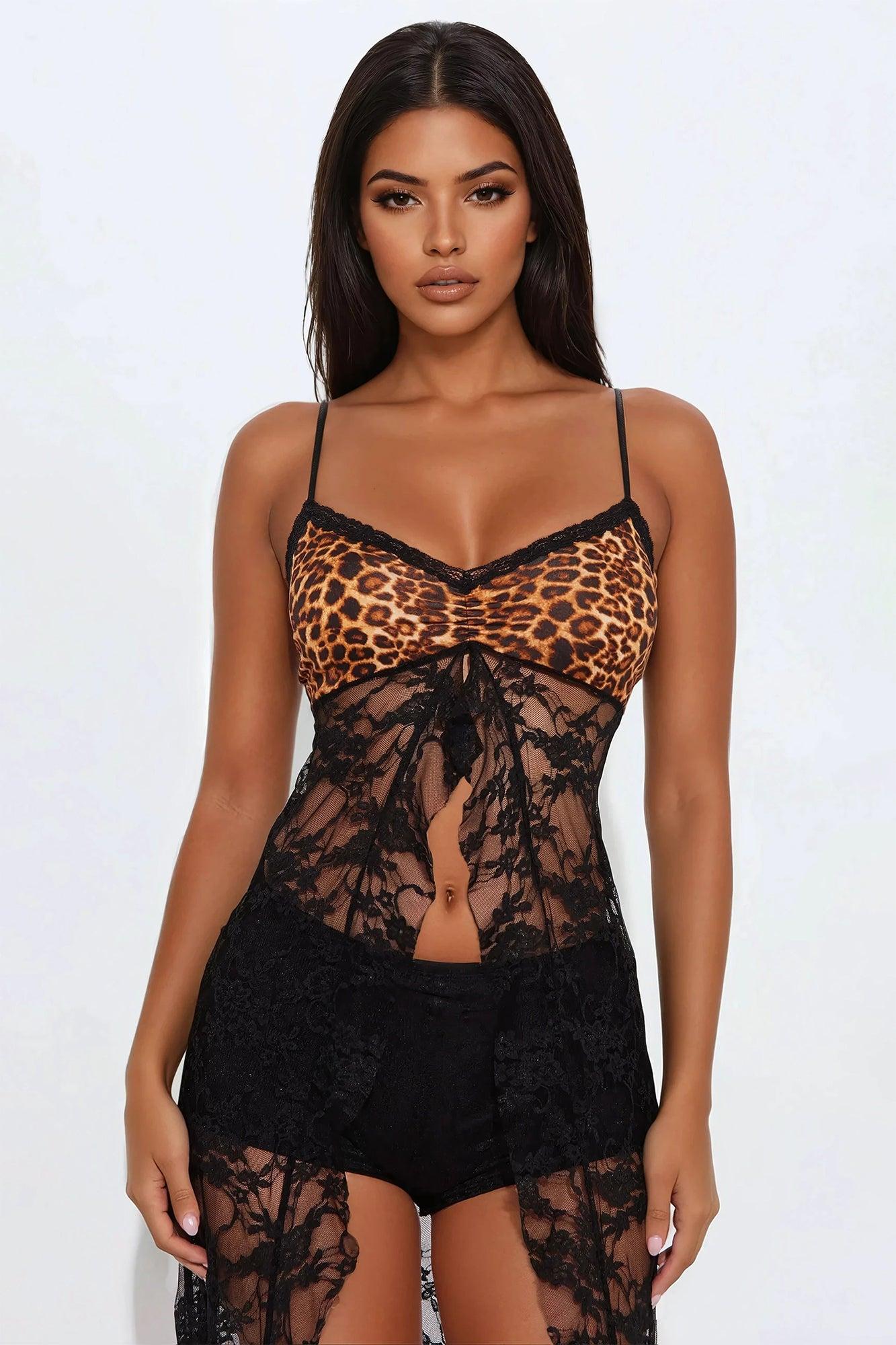 Wild Moves Leopard Lace Short Set - Black Product Image