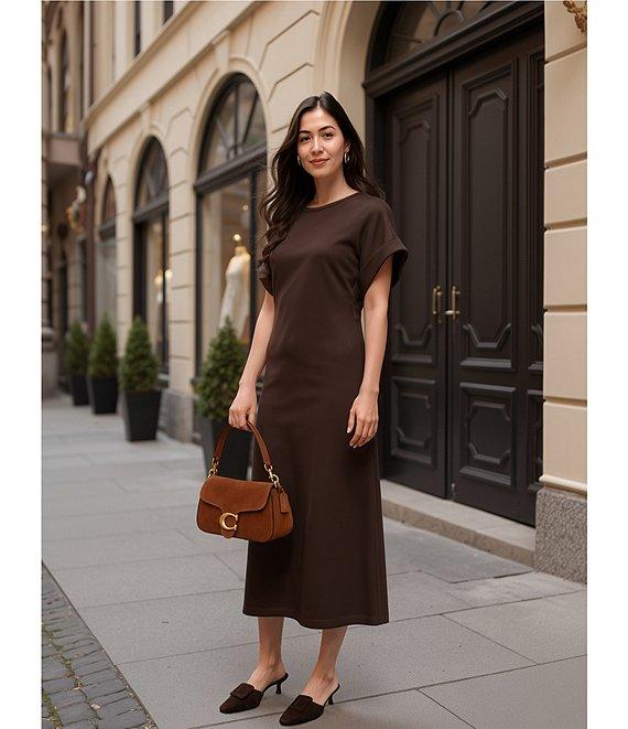 Le' AL.X Knit Crew Neck Short Cuffed Sleeve Midi T-Shirt Dress Product Image