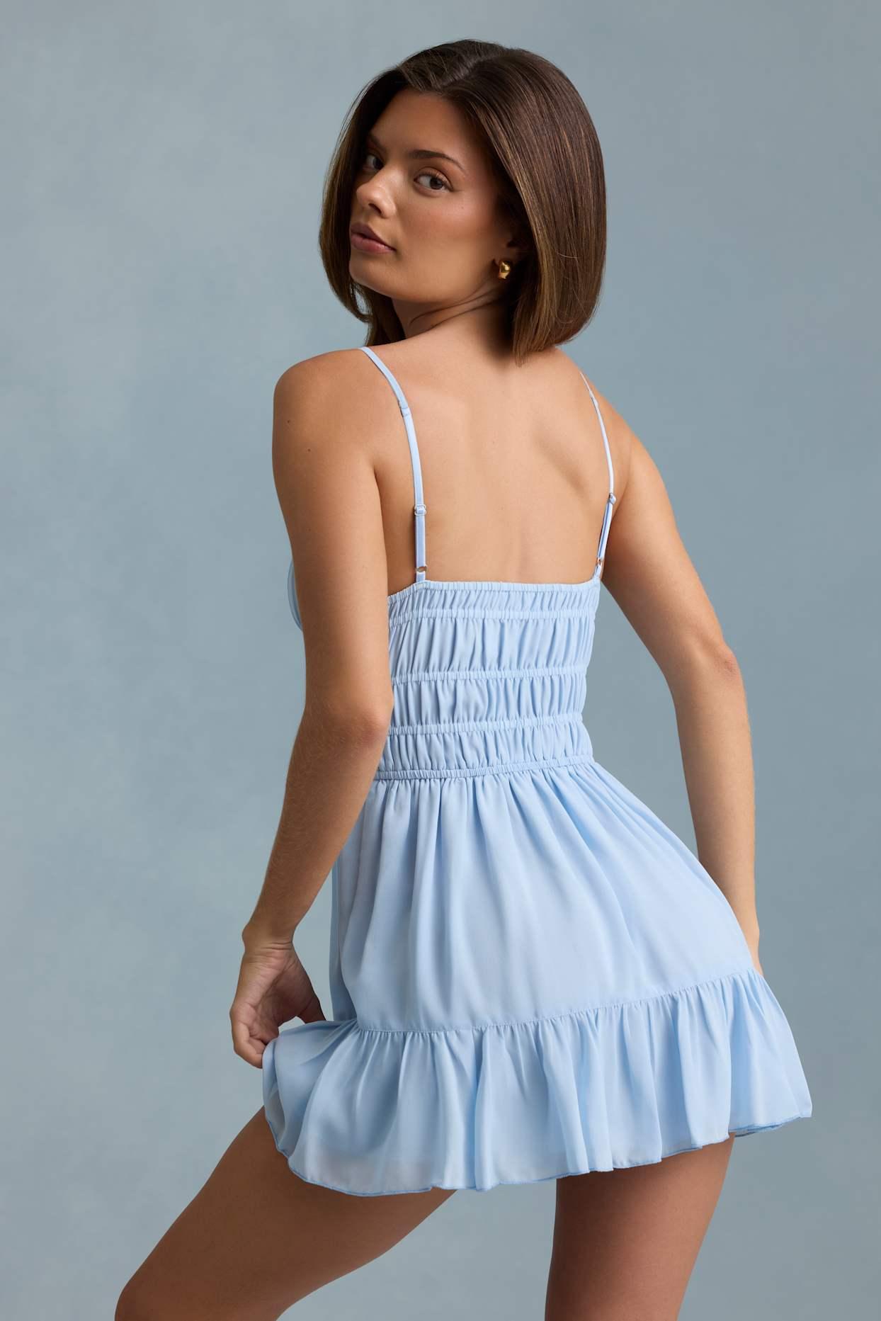 Shirred Camisole Mini Dress in Sky Blue Product Image