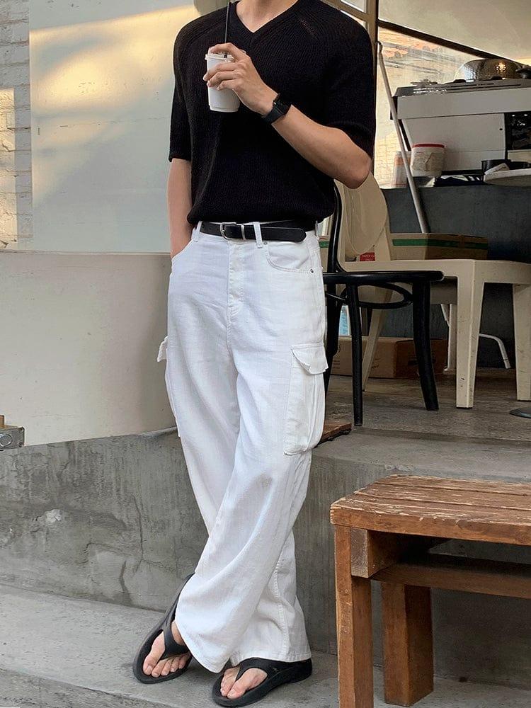 RT No. 12645 WHITE STRAIGHT CARGO PANTS Product Image