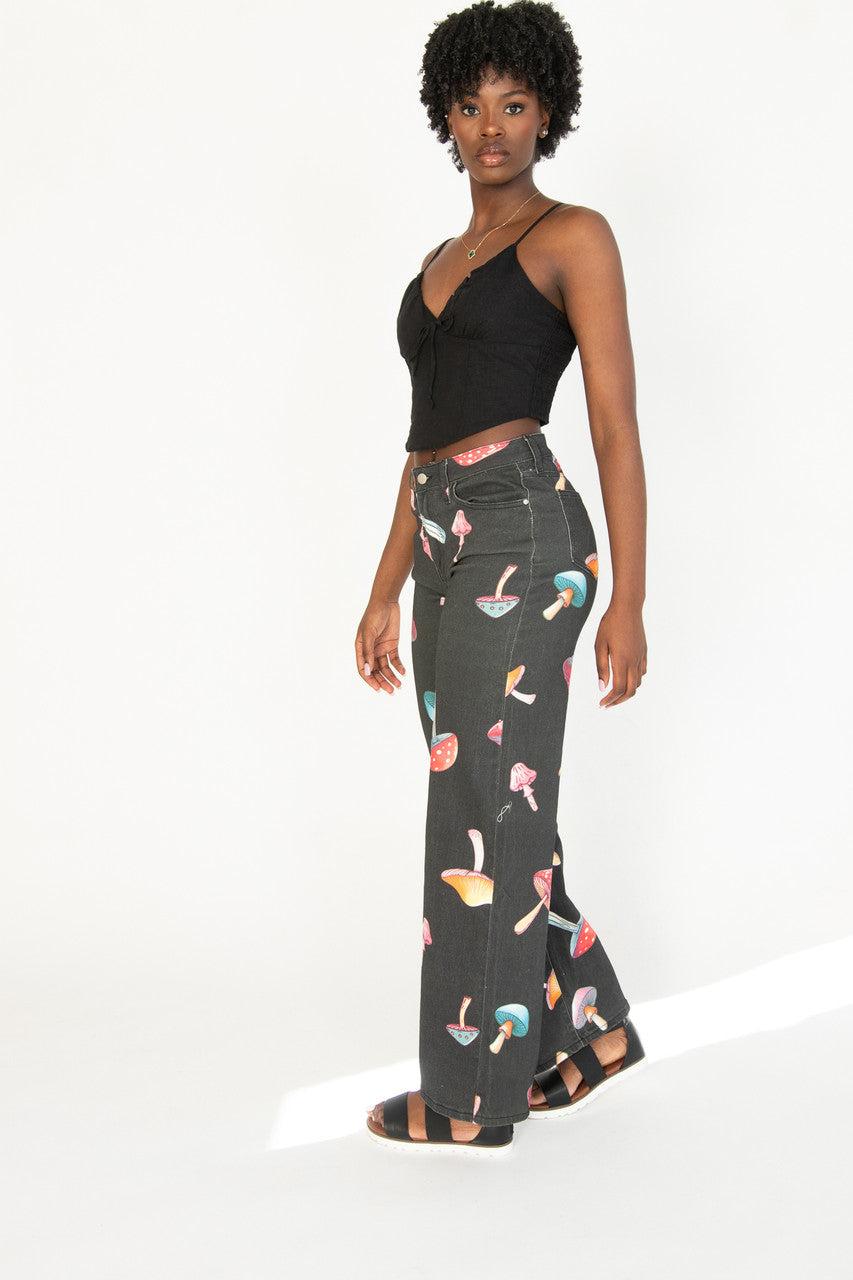 Large Mushroom Print Wide Leg Jeans Product Image