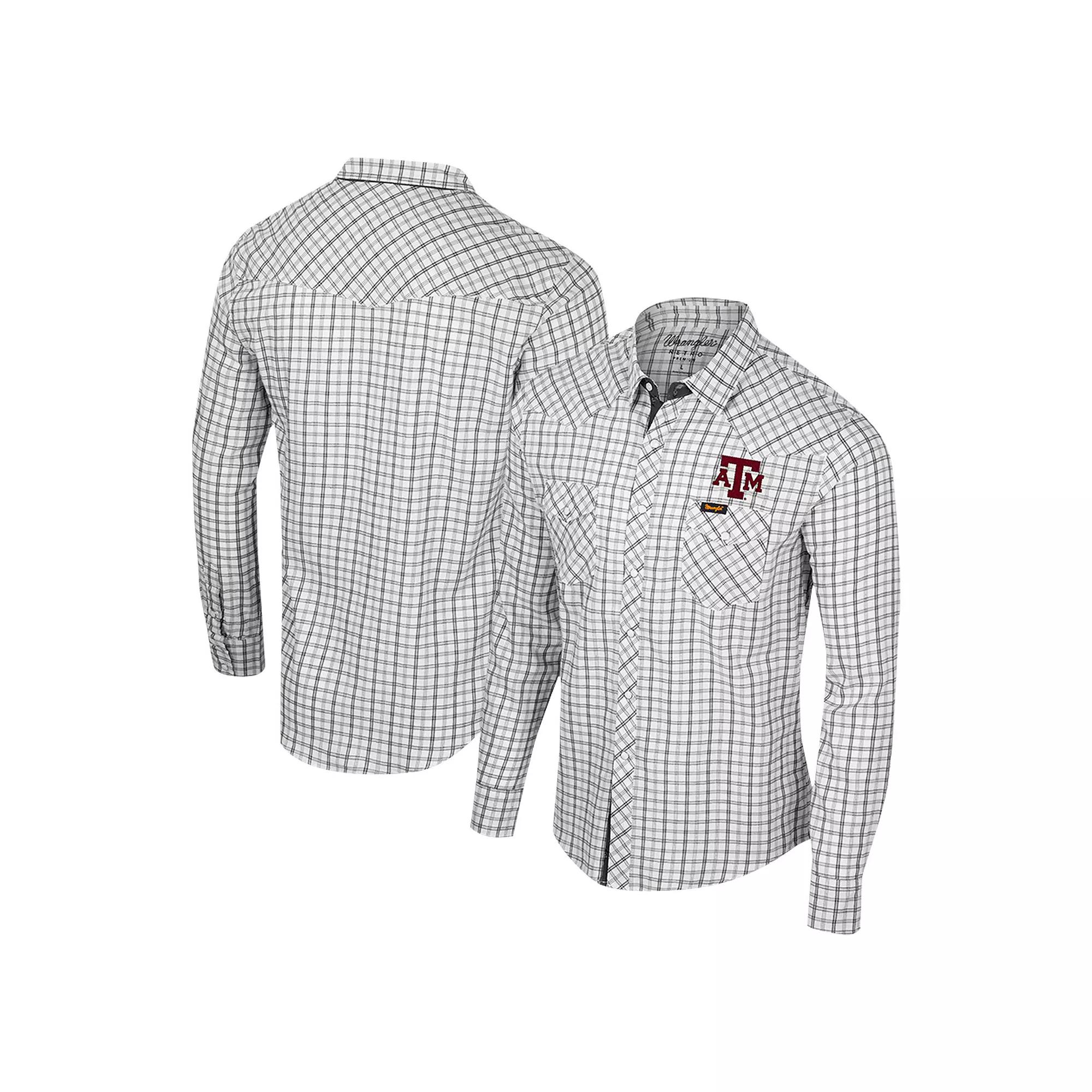 Men's Colosseum x Wrangler White Texas A&M Aggies Plaid Window Pane Long Sleeve Full-Snap Shirt, Size: XXL Product Image