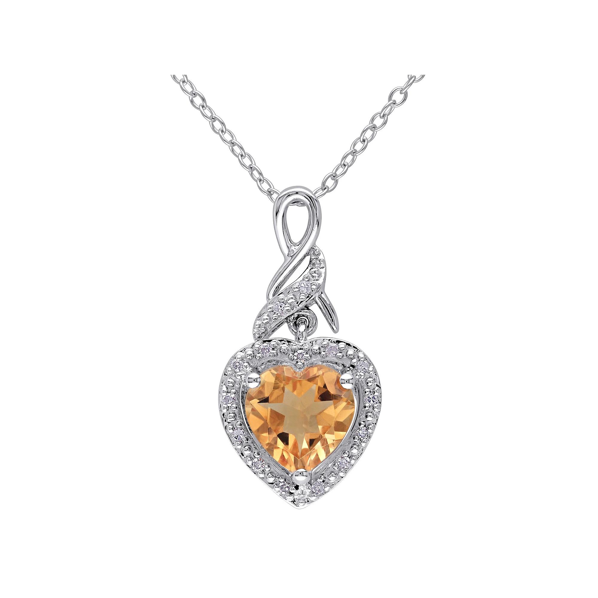 Stella Grace Sterling Silver Citrine & Diamond Accent Heart Twist Pendant Necklace, Women's, Size: 18" Product Image
