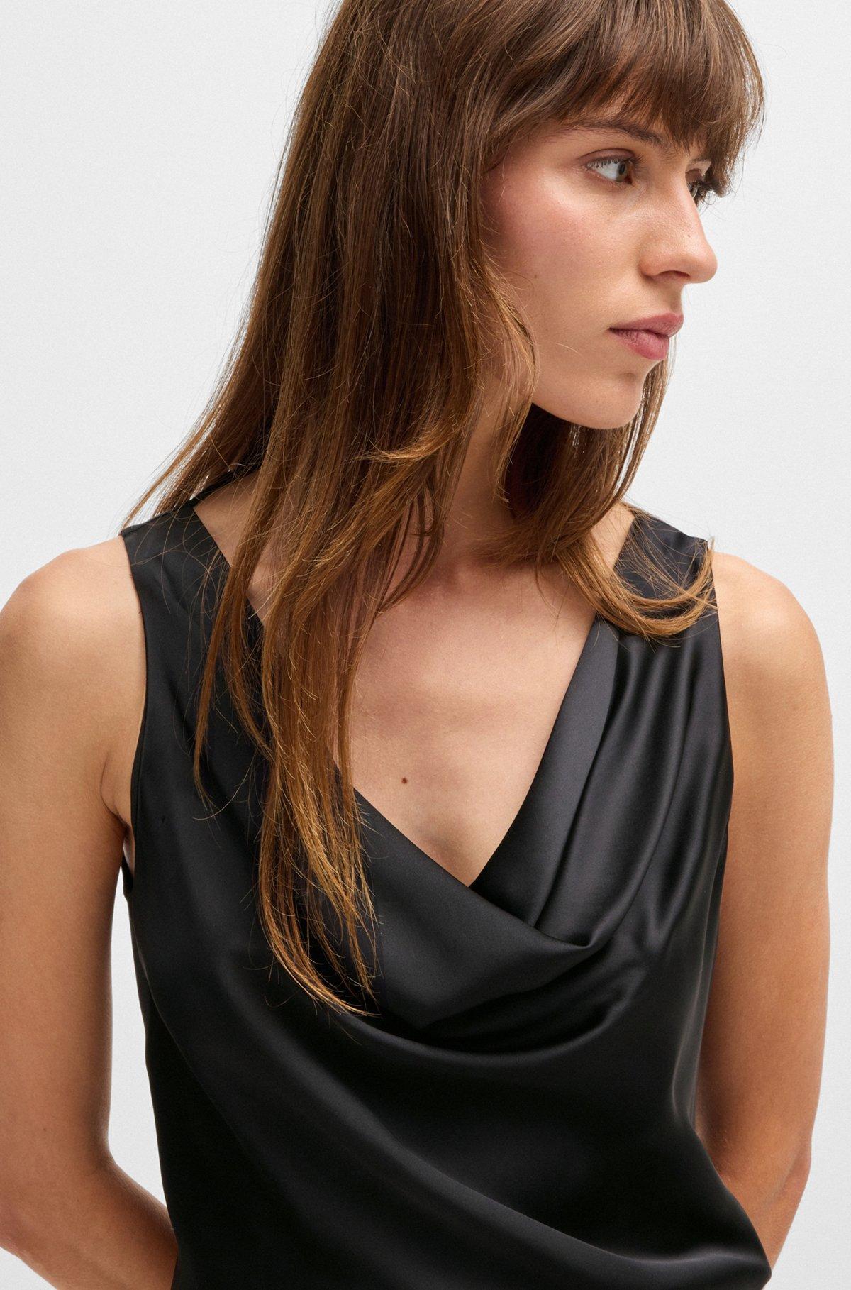 BOSS - Satin relaxed-fit blouse with cowl neckline - Black Product Image