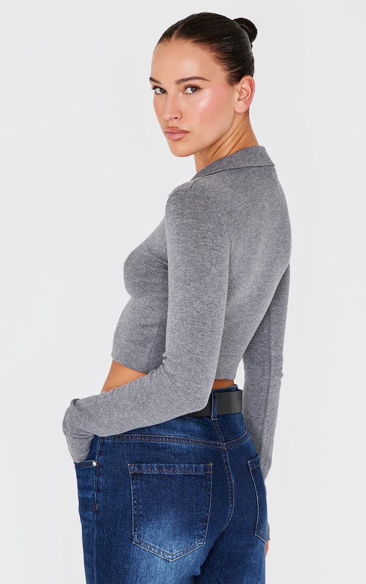 Charcoal Soft Knit Button Up Polo Top Product Image