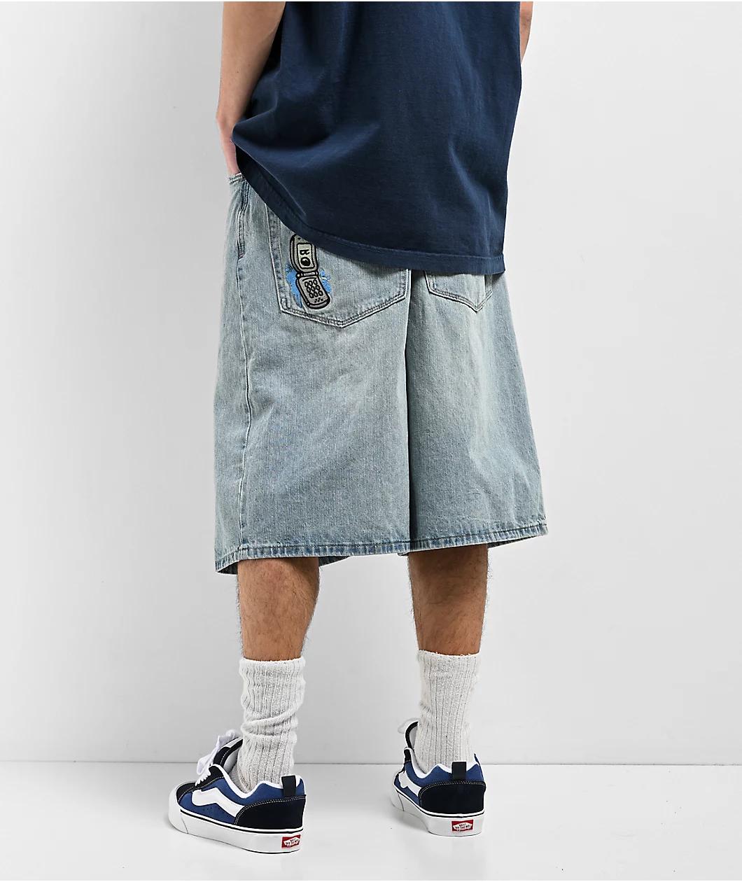 Empyre Ultra Loose Light Blue Denim Skate Shorts Product Image