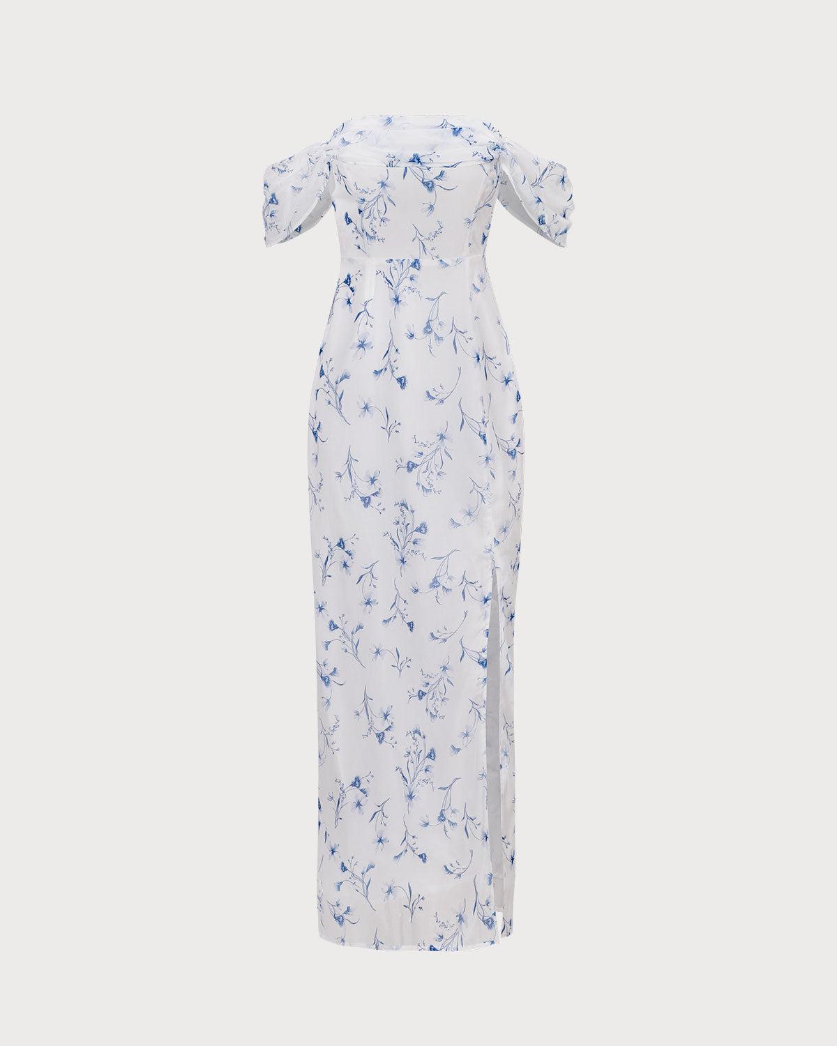 The White Floral Slit Strapless Maxi Dress Product Image