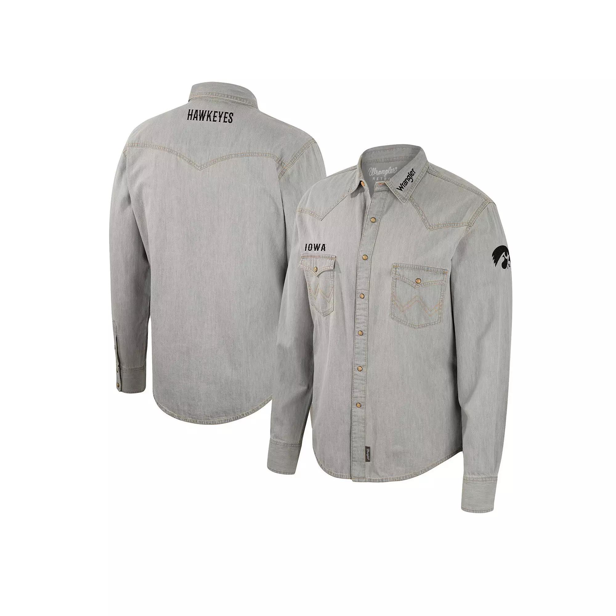 Men's Colosseum x Wrangler Gray Iowa Hawkeyes Cowboy Cut Western Full-Snap Long Sleeve Shirt,  Product Image